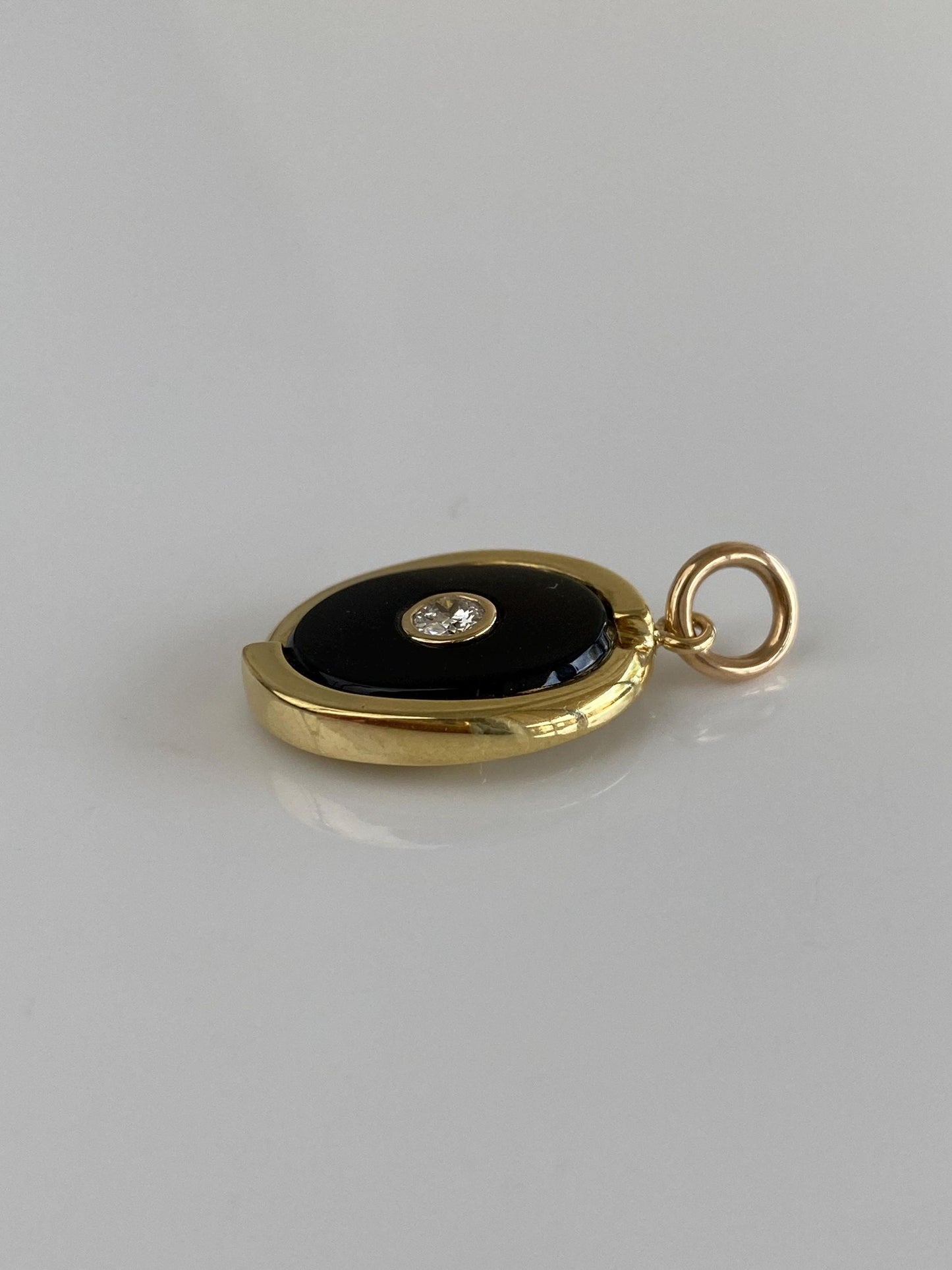 Vintage Solid 18k Yellow Gold Diamond Black Onyx Cufflink Conversion Charm