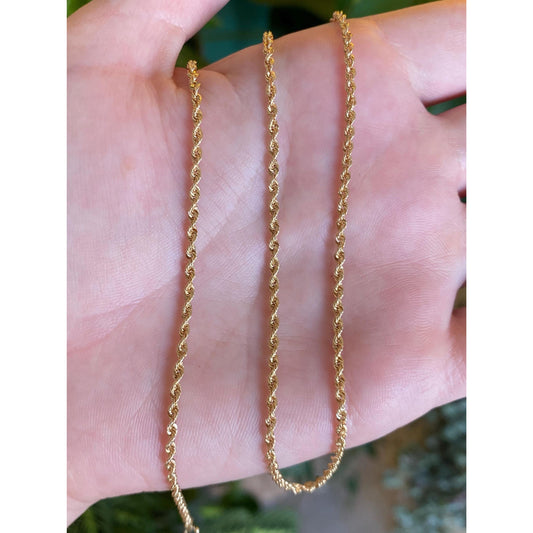 Vintage Solid 14k Yellow Gold Slim Rope Chain Necklace - 17.75 inches