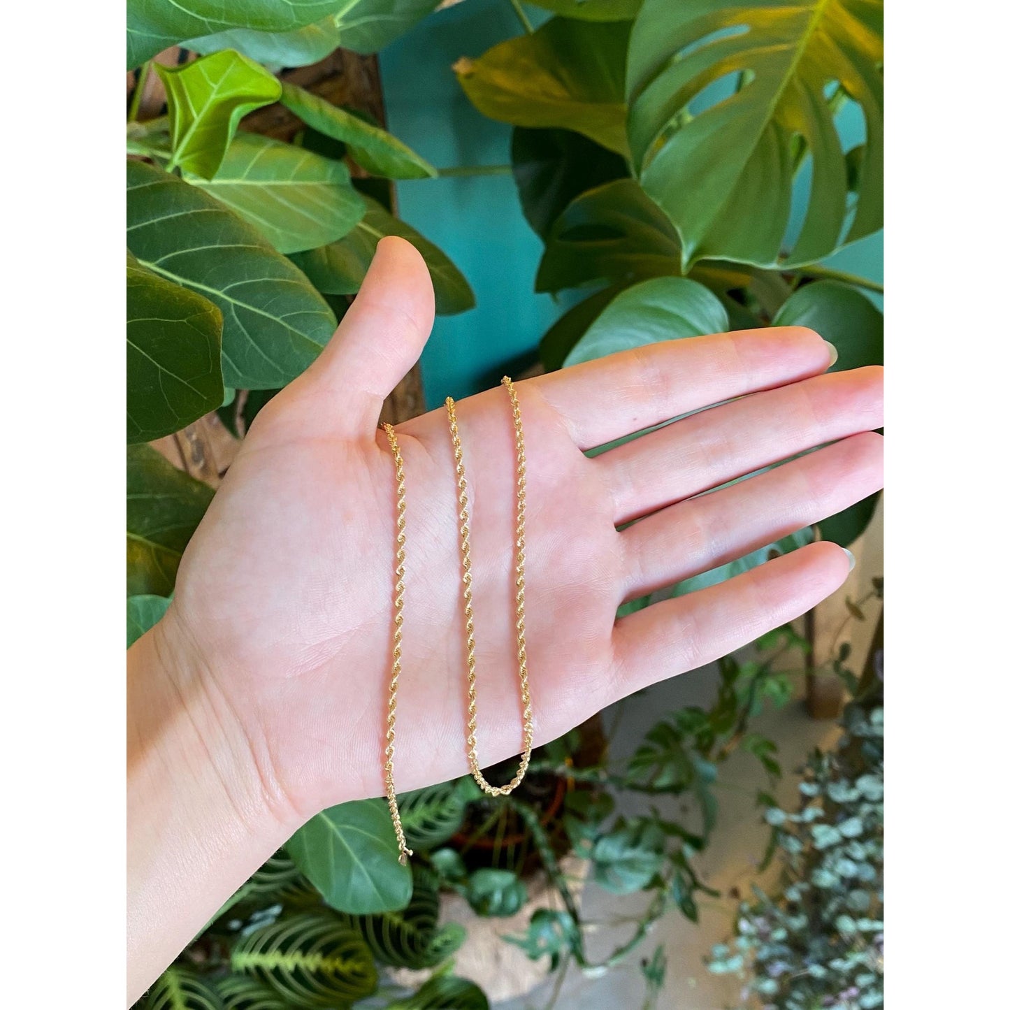 Vintage Solid 14k Yellow Gold Slim Rope Chain Necklace - 17.75 inches