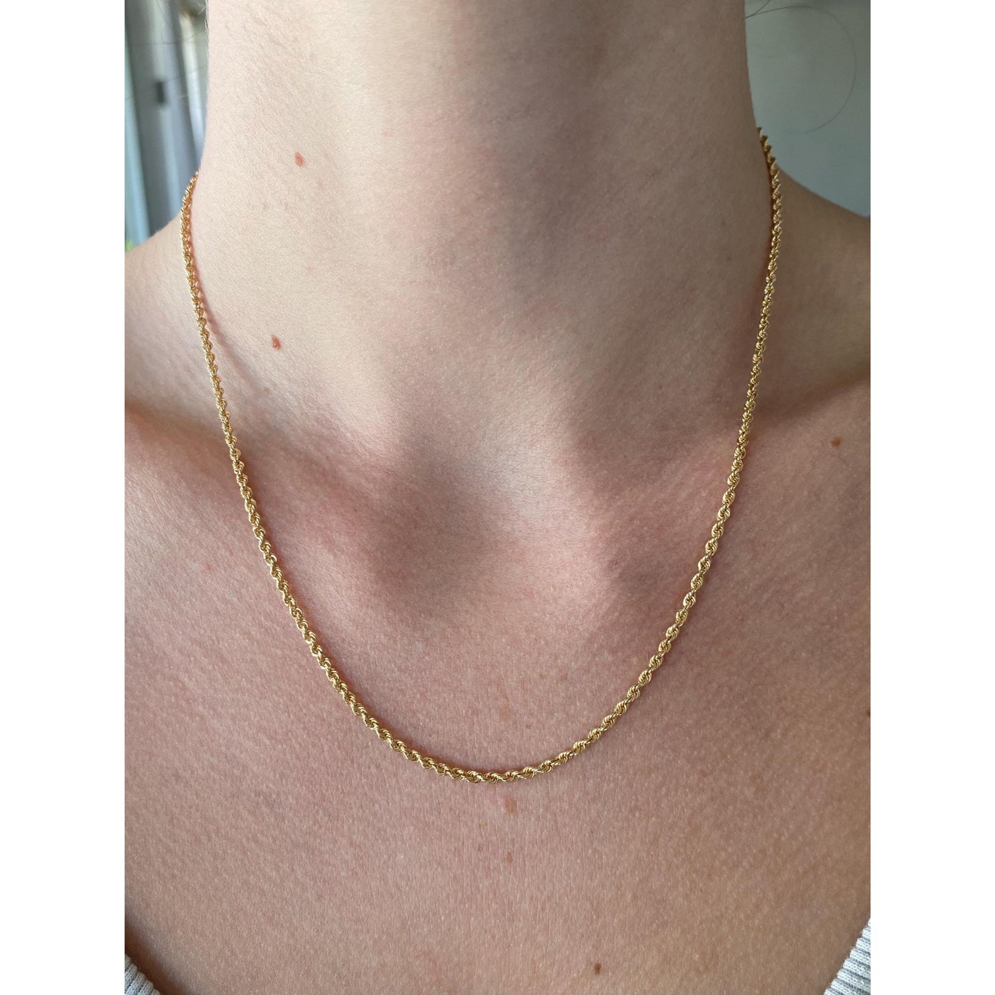 Vintage Solid 14k Yellow Gold Slim Rope Chain Necklace - 17.75 inches