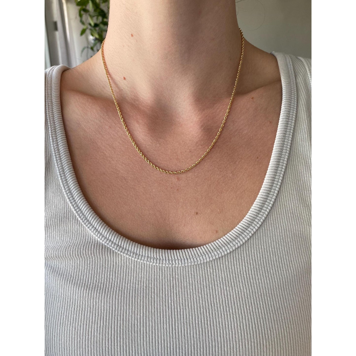 Vintage Solid 14k Yellow Gold Slim Rope Chain Necklace - 17.75 inches
