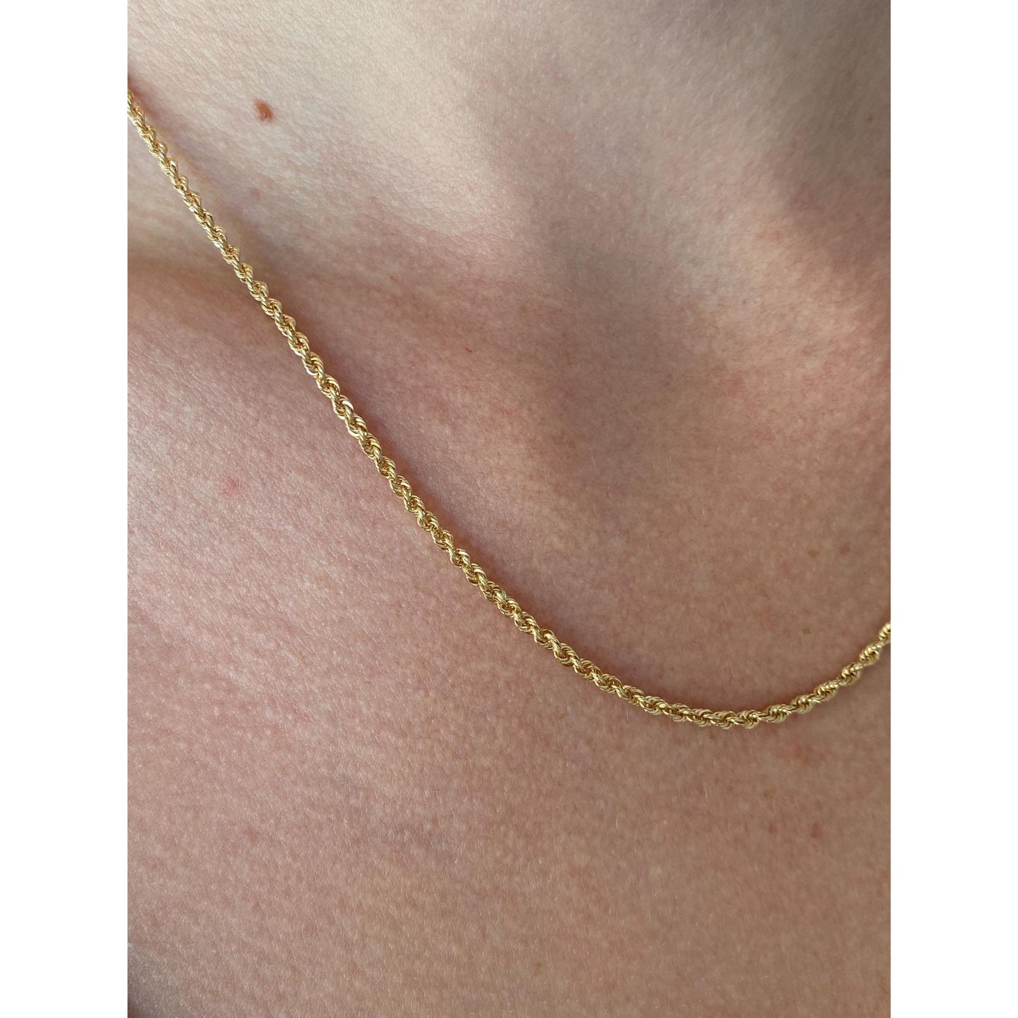 Vintage Solid 14k Yellow Gold Slim Rope Chain Necklace - 17.75 inches