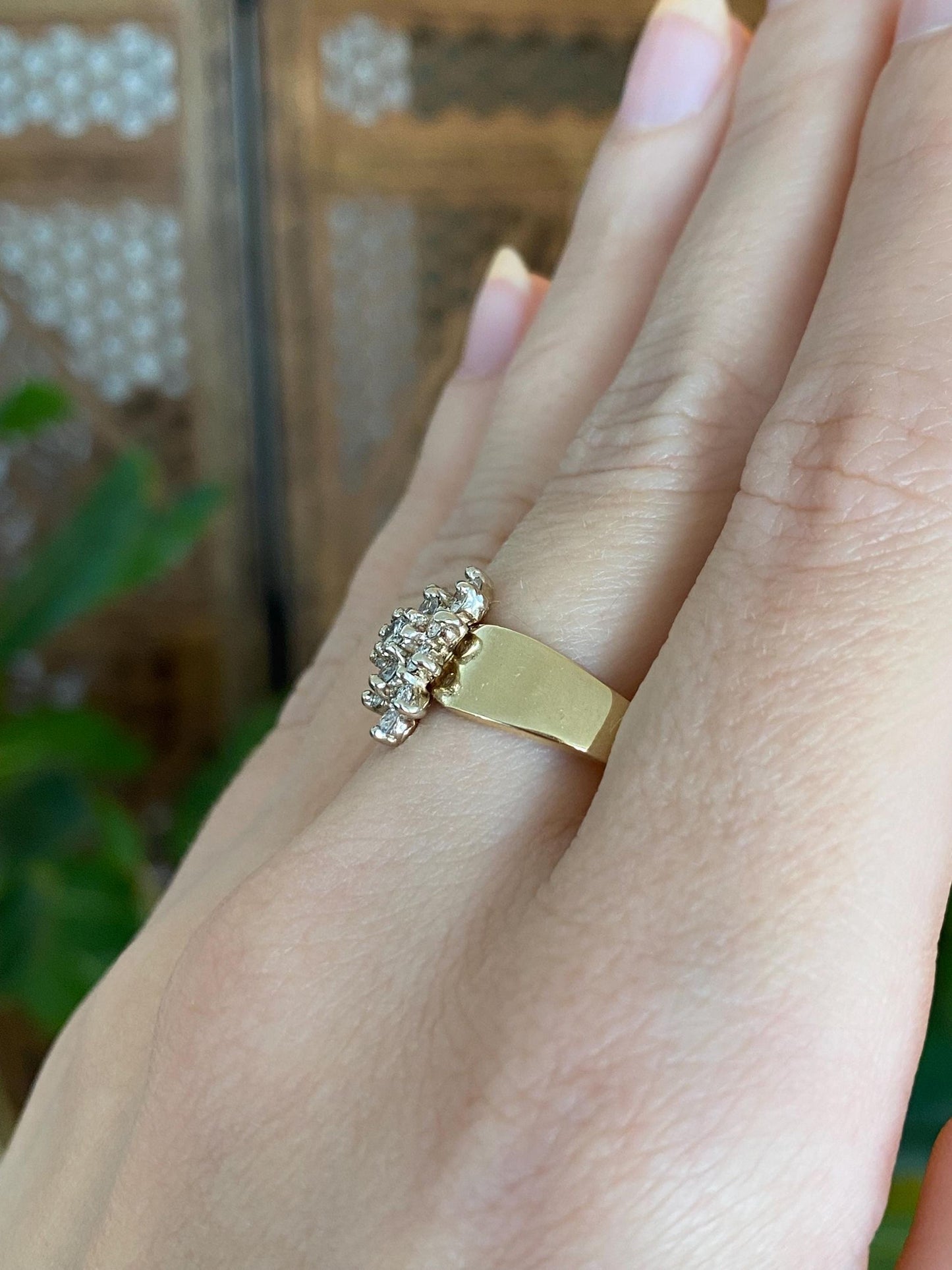 Vintage Solid 14k Yellow Gold Diamond Cluster Ring - Size 9.75