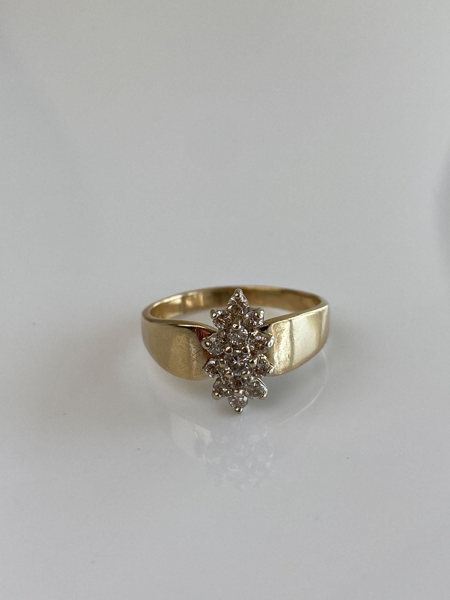 Vintage Solid 14k Yellow Gold Diamond Cluster Ring - Size 9.75