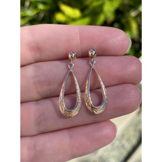 Solid 14k Yellow Gold Teardrop Dangle Stud Earrings