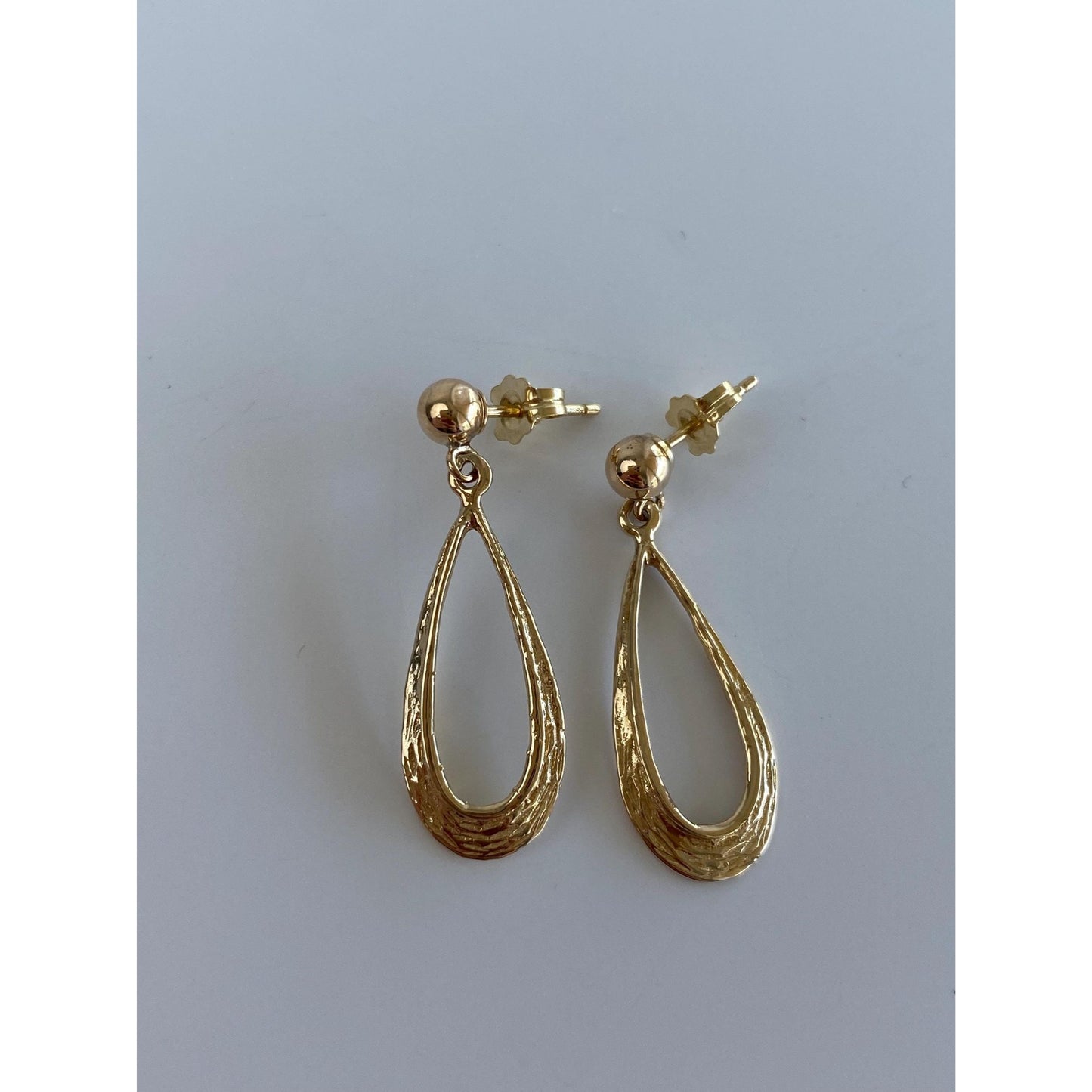 Solid 14k Yellow Gold Teardrop Dangle Stud Earrings