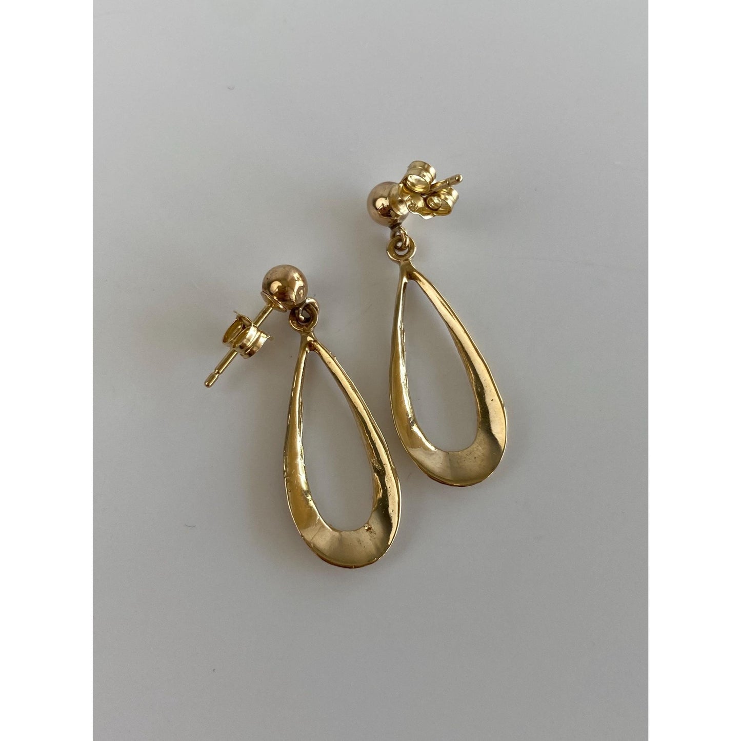 Solid 14k Yellow Gold Teardrop Dangle Stud Earrings
