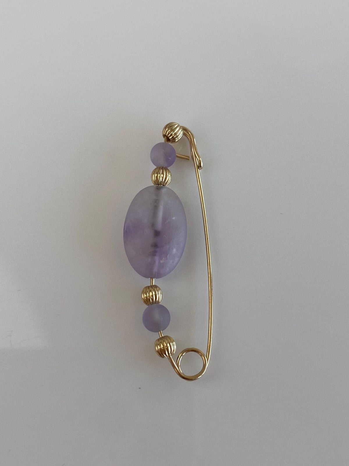 Vintage Solid 14k Yellow Gold Matte Purple & Gold Beads Safety Pin