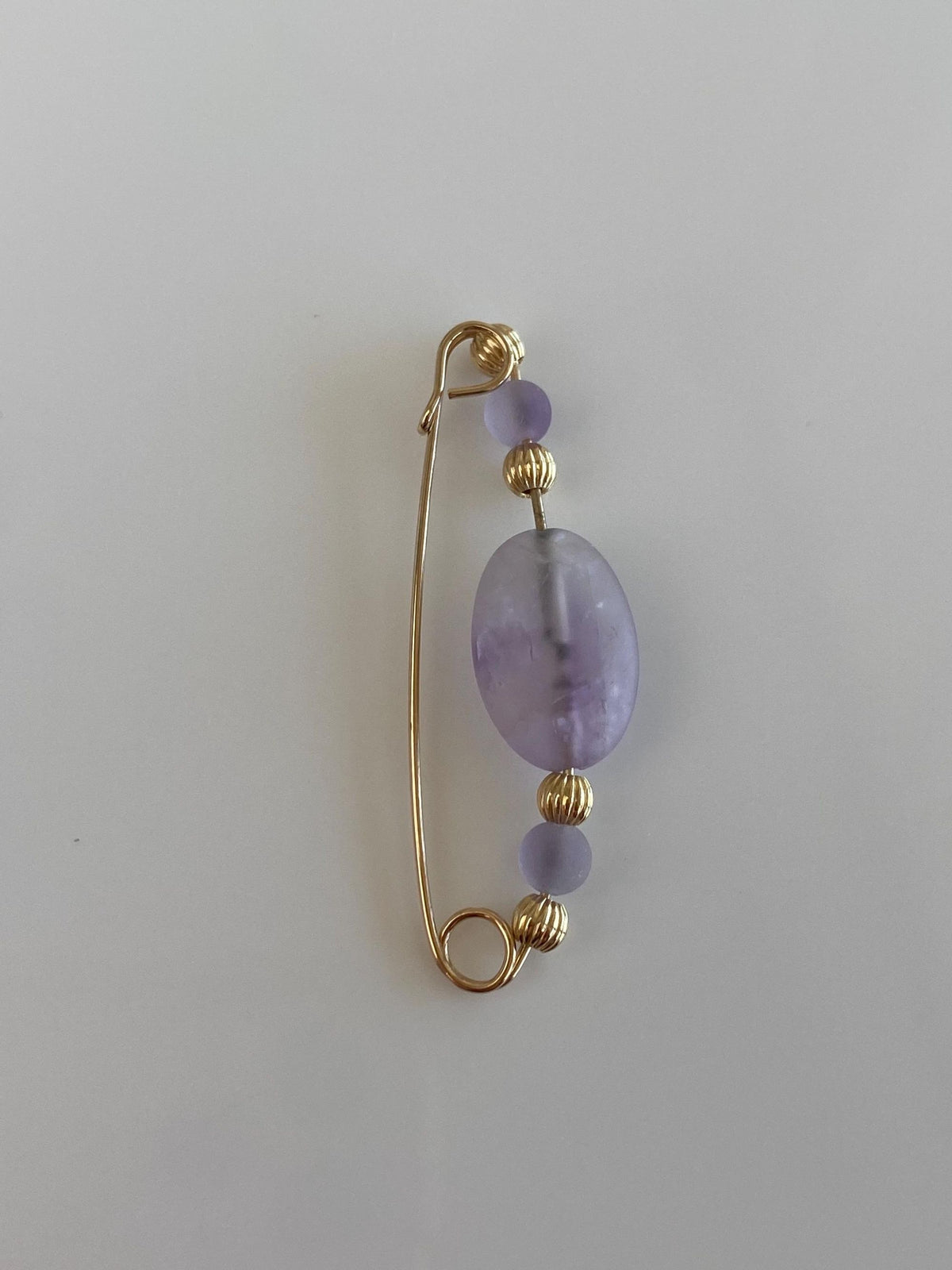 Vintage Solid 14k Yellow Gold Matte Purple & Gold Beads Safety Pin