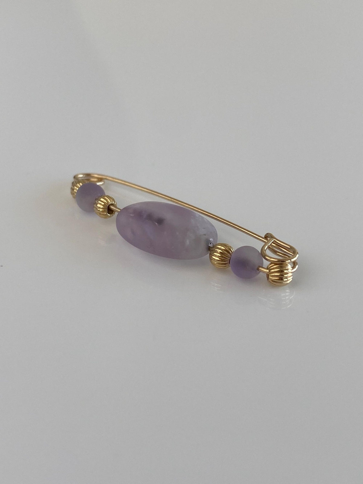 Vintage Solid 14k Yellow Gold Matte Purple & Gold Beads Safety Pin