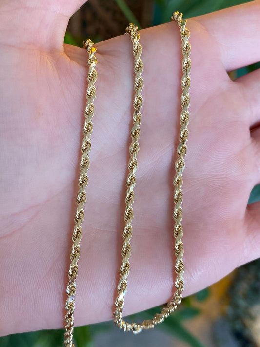 Vintage Solid 14k Yellow Gold Diamond Cut Rope Chain Necklace - 20.25 inches