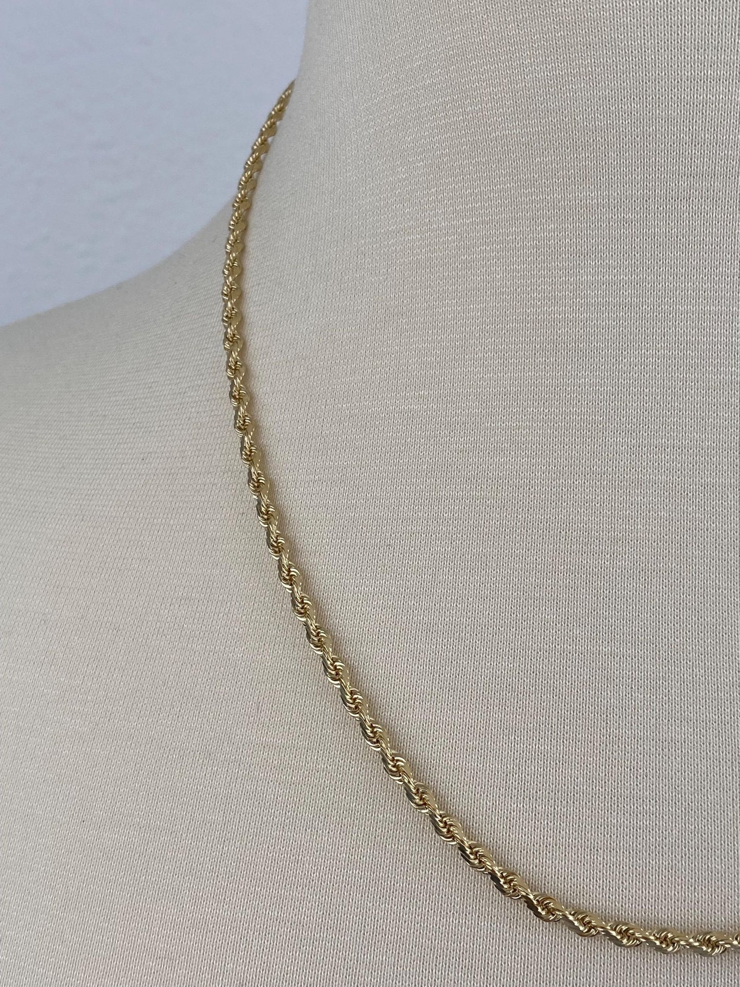 Vintage Solid 14k Yellow Gold Diamond Cut Rope Chain Necklace - 20.25 inches