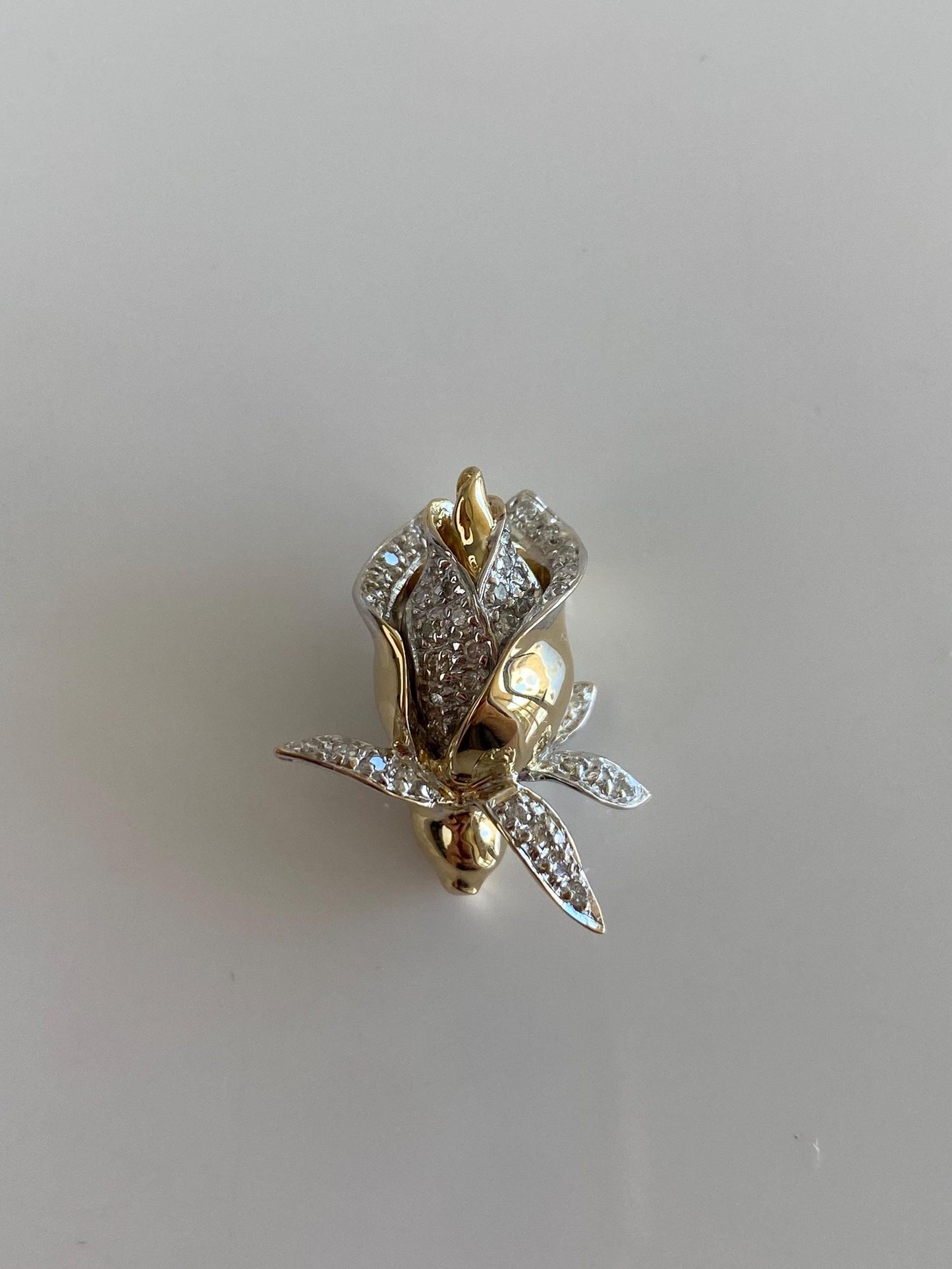 Vintage Solid 14k White & Yellow Diamonds Rose Charm