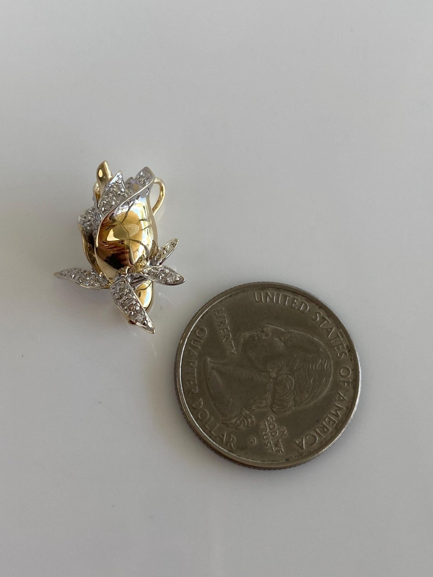 Vintage Solid 14k White & Yellow Diamonds Rose Charm