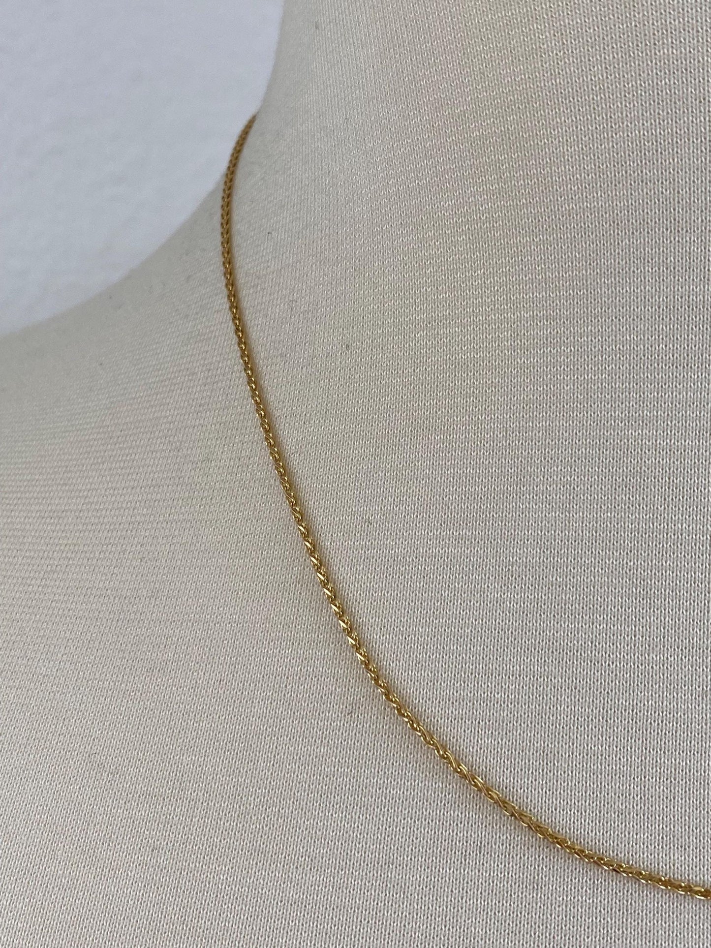 Vintage Solid 14k Yellow Gold Diamond Cut Slim Wheat Chain Necklace - 18 inches