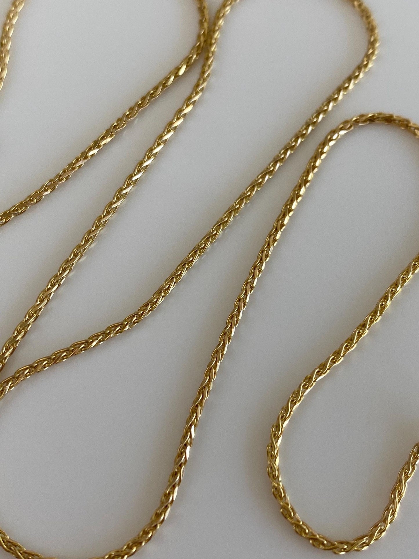 Vintage Solid 14k Yellow Gold Diamond Cut Slim Wheat Chain Necklace - 18 inches
