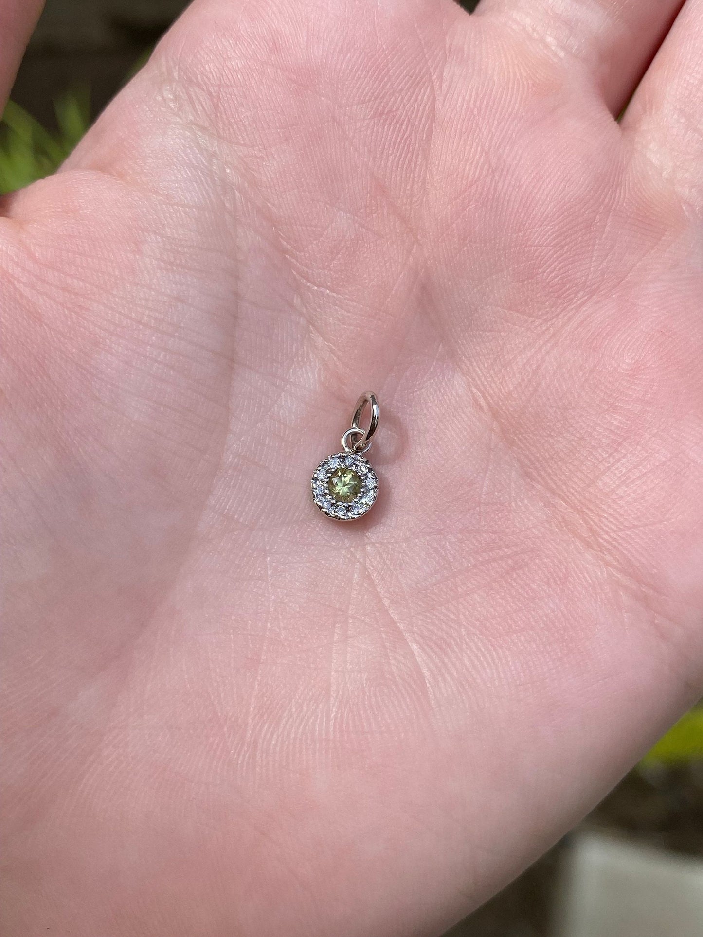 Solid 14k White Gold Little Peridot & Diamond Charm