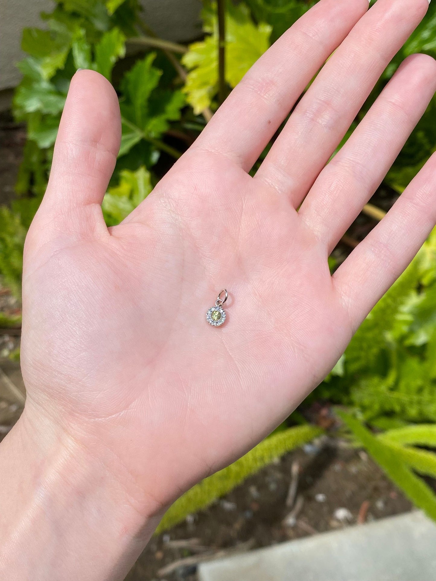 Solid 14k White Gold Little Peridot & Diamond Charm