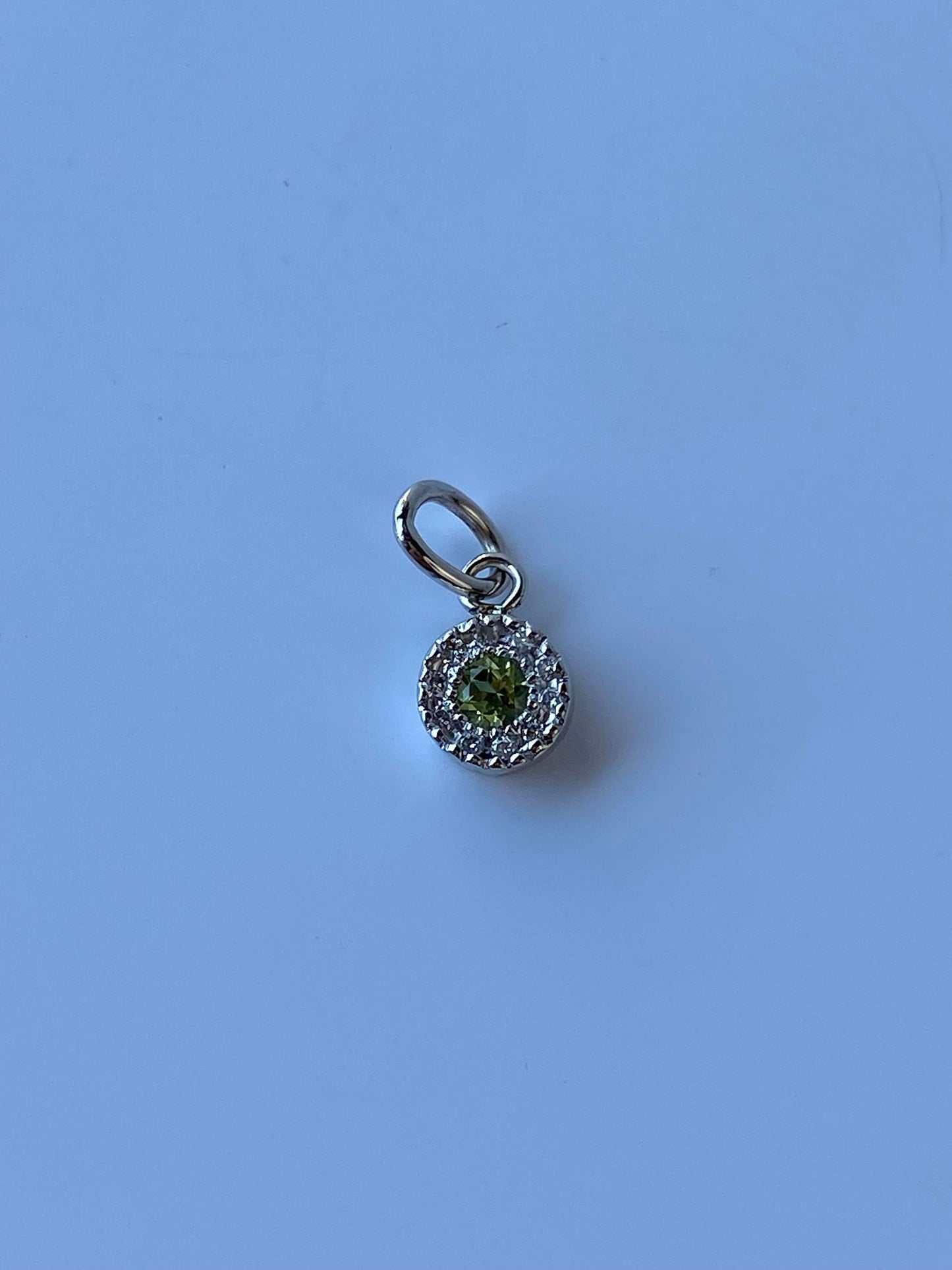 Solid 14k White Gold Little Peridot & Diamond Charm