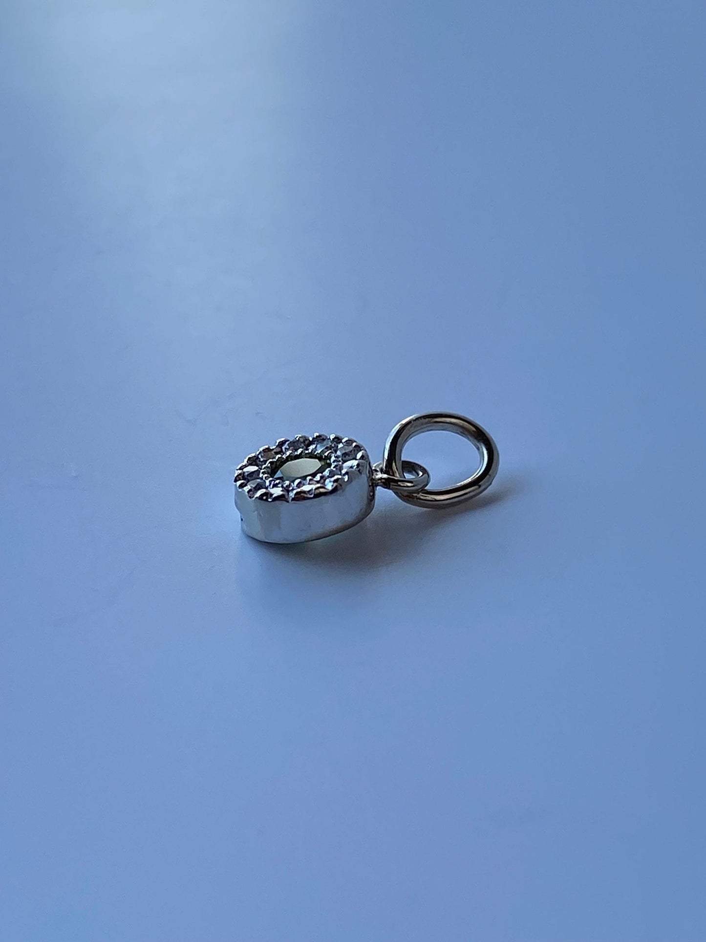 Solid 14k White Gold Little Peridot & Diamond Charm