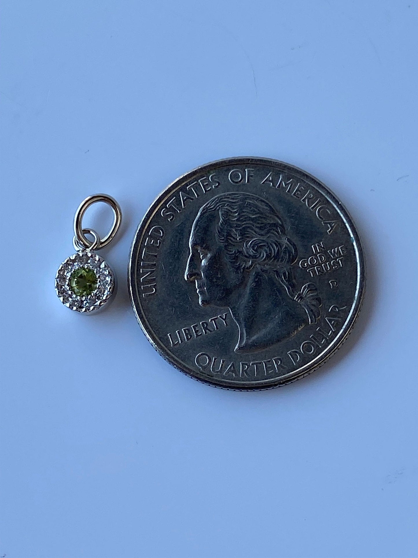 Solid 14k White Gold Little Peridot & Diamond Charm