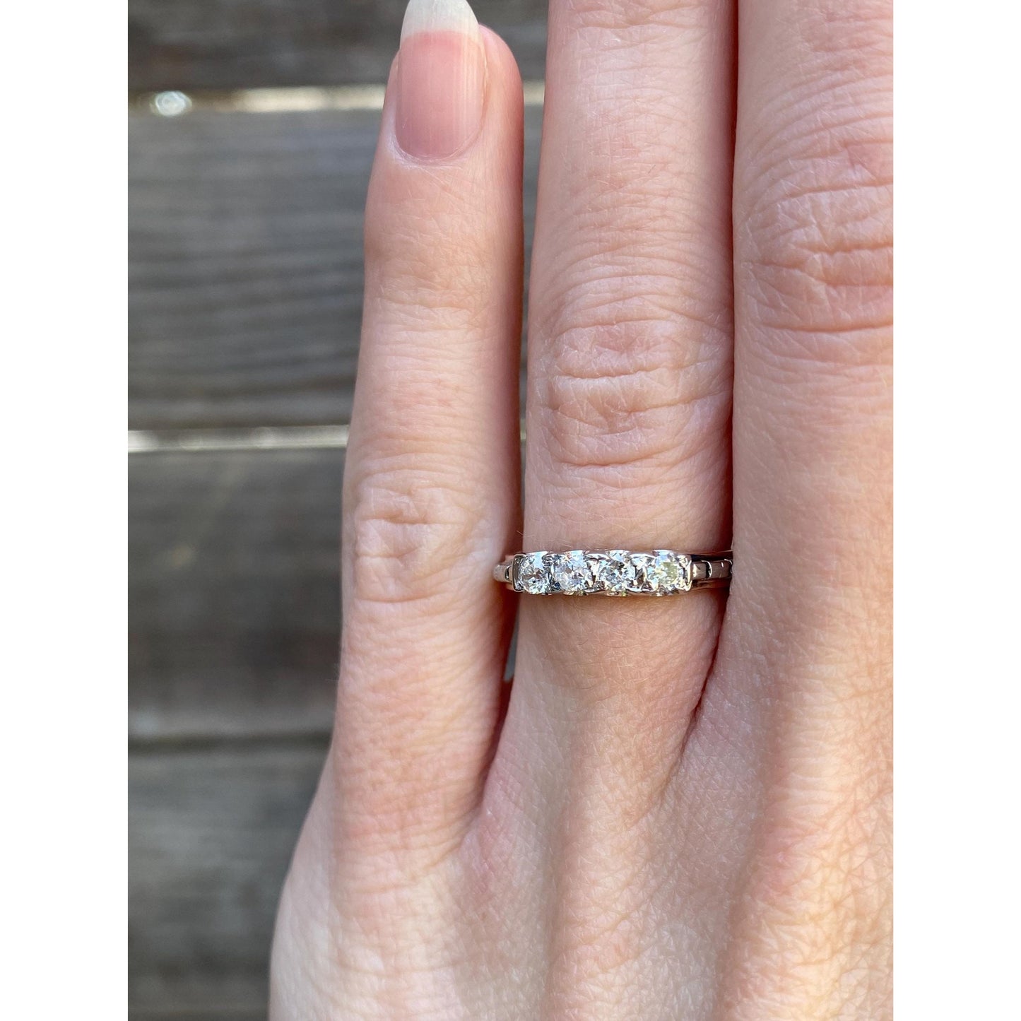 Vintage Solid 18k White & Rose Gold Diamond Ring Band - Size 5.5