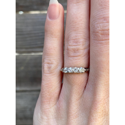 Vintage Solid 18k White & Rose Gold Diamond Ring Band - Size 5.5