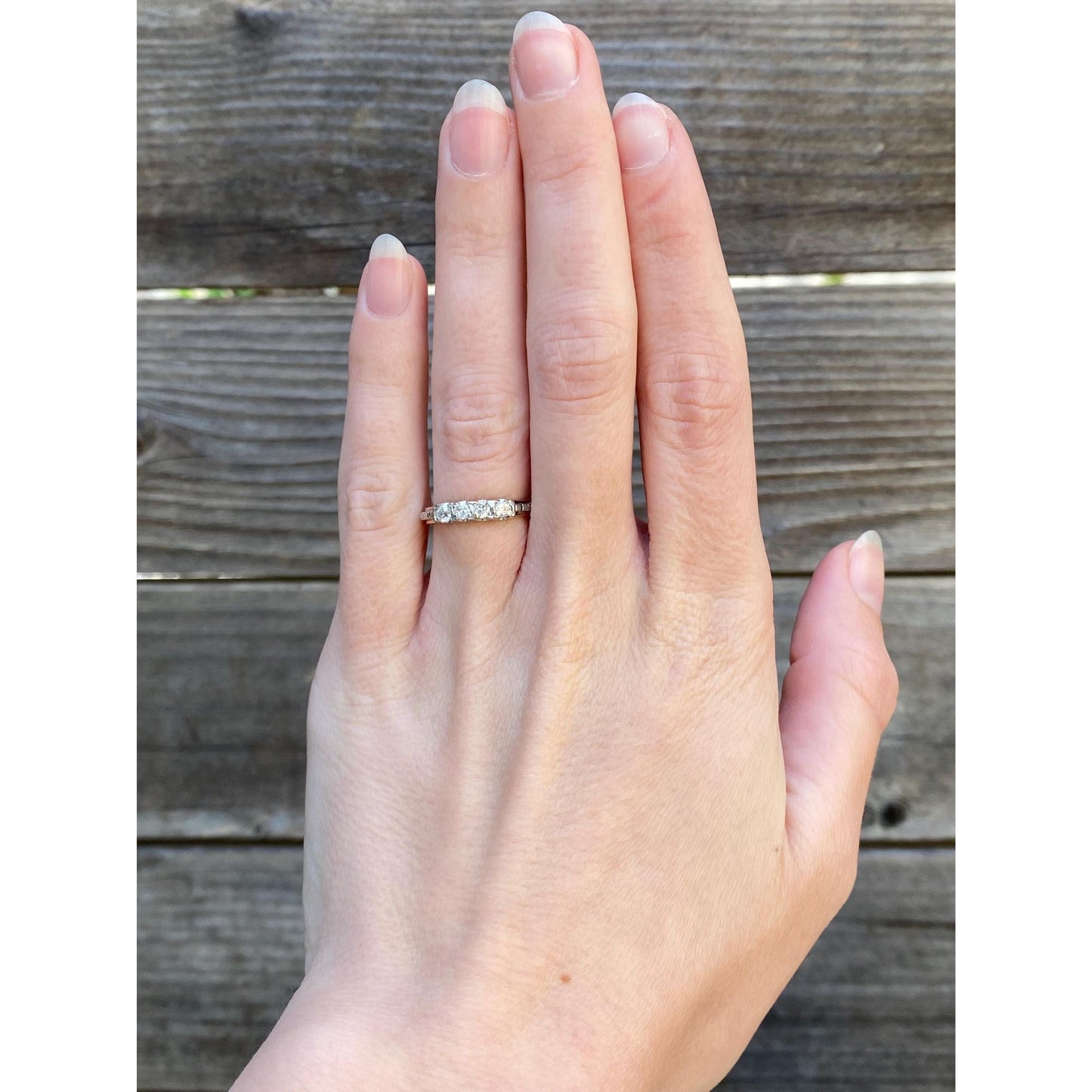 Vintage Solid 18k White & Rose Gold Diamond Ring Band - Size 5.5