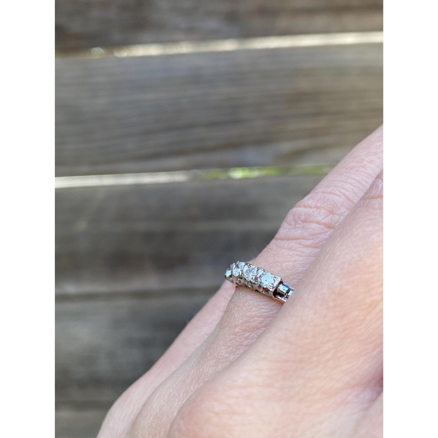 Vintage Solid 18k White & Rose Gold Diamond Ring Band - Size 5.5