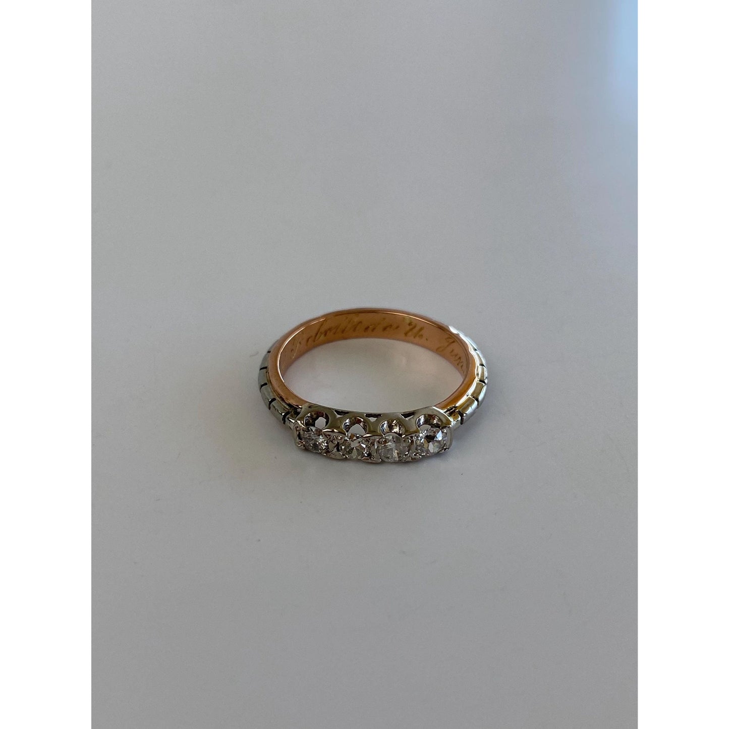 Vintage Solid 18k White & Rose Gold Diamond Ring Band - Size 5.5