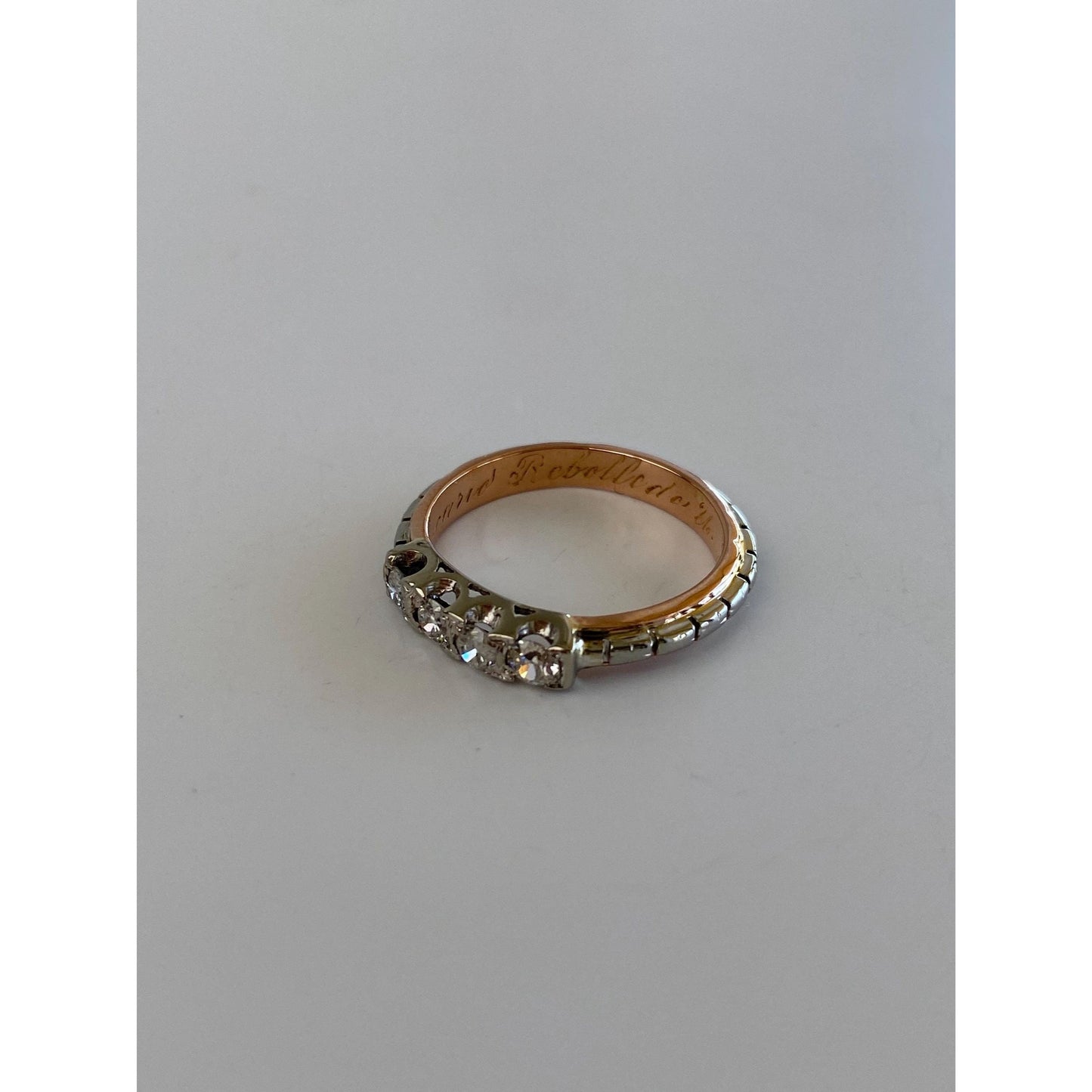 Vintage Solid 18k White & Rose Gold Diamond Ring Band - Size 5.5