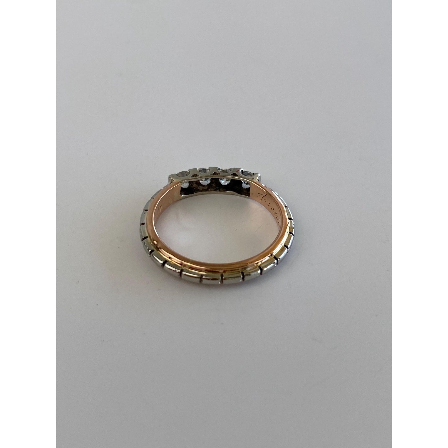 Vintage Solid 18k White & Rose Gold Diamond Ring Band - Size 5.5