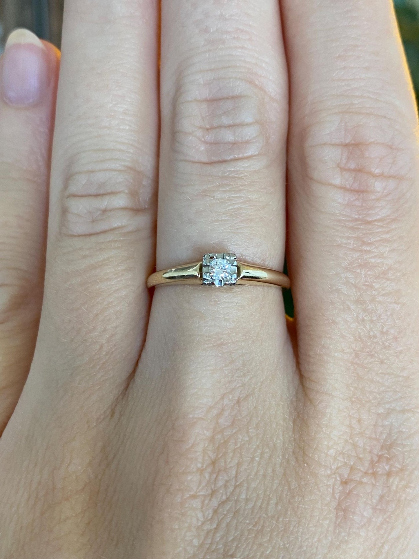 Vintage Solid 14k White & Yellow Gold Diamond Ring - Size 6.5