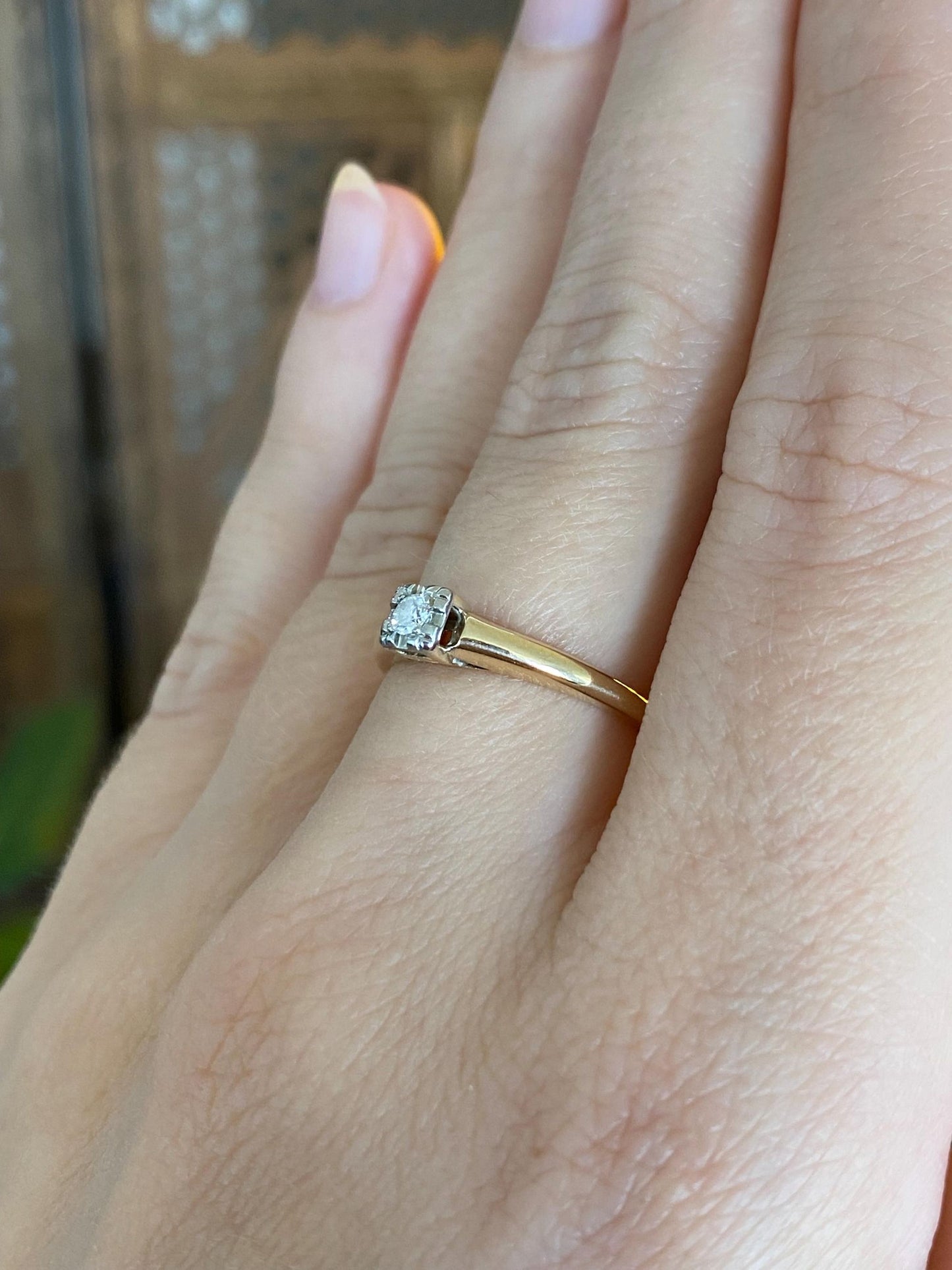 Vintage Solid 14k White & Yellow Gold Diamond Ring - Size 6.5