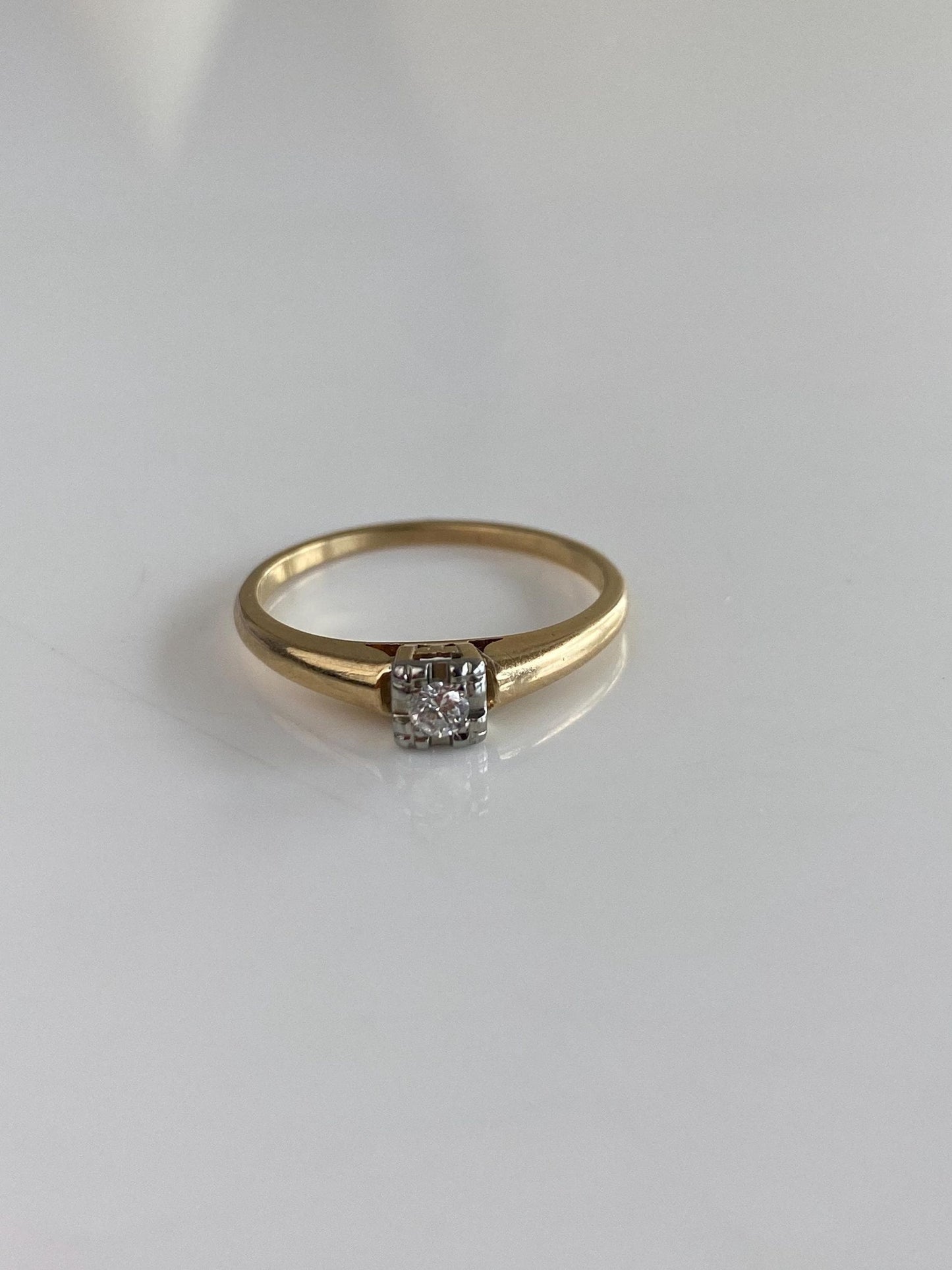 Vintage Solid 14k White & Yellow Gold Diamond Ring - Size 6.5