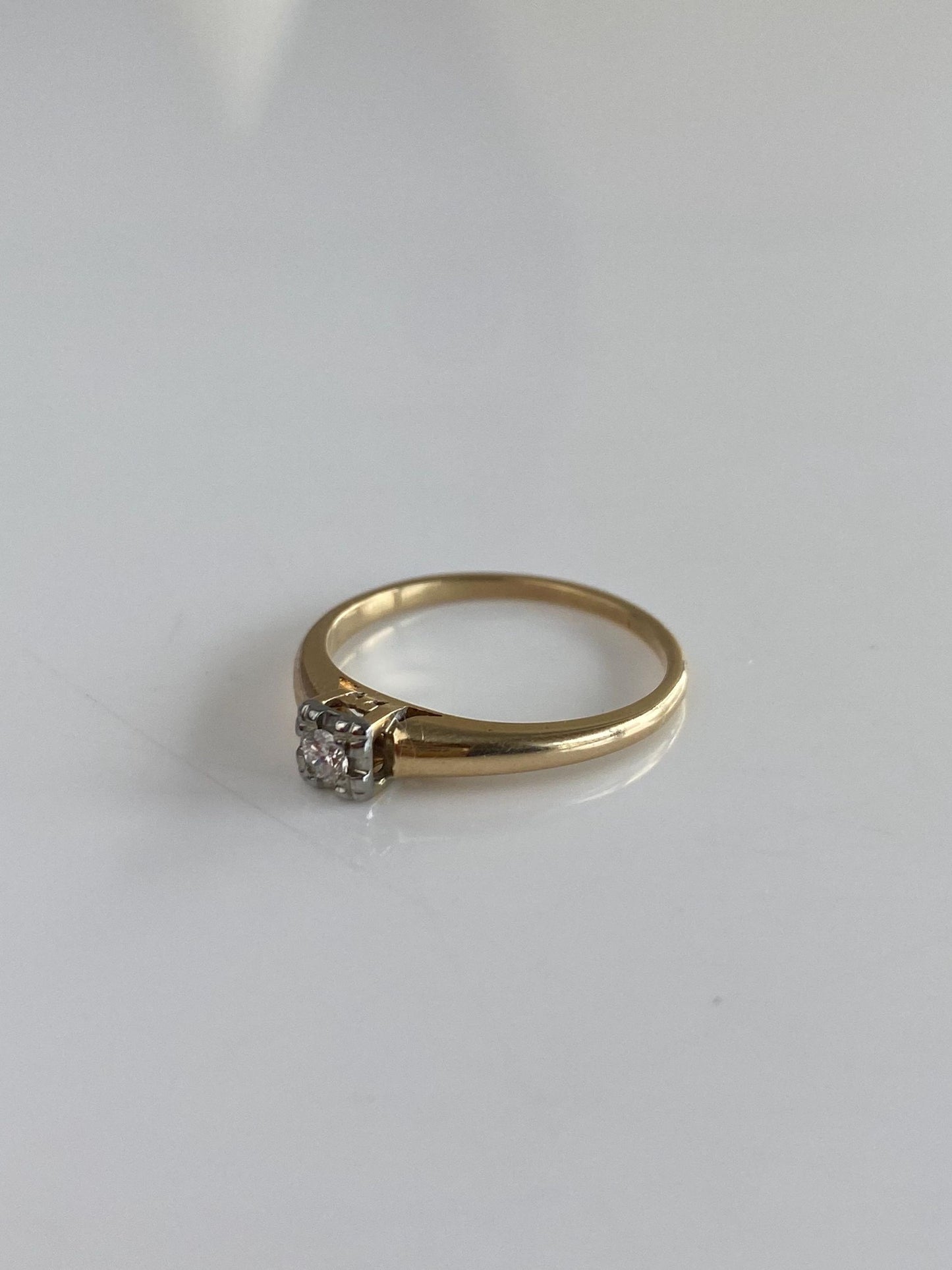 Vintage Solid 14k White & Yellow Gold Diamond Ring - Size 6.5