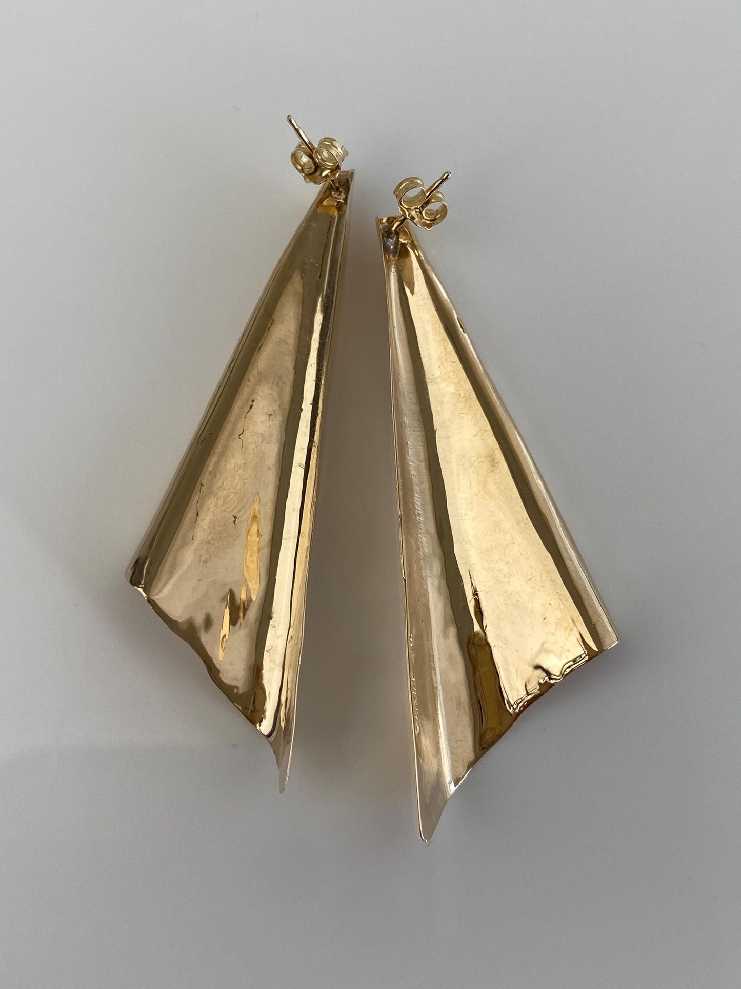 Vintage Solid 14k Yellow Gold Folded Triangle Stud Earrings