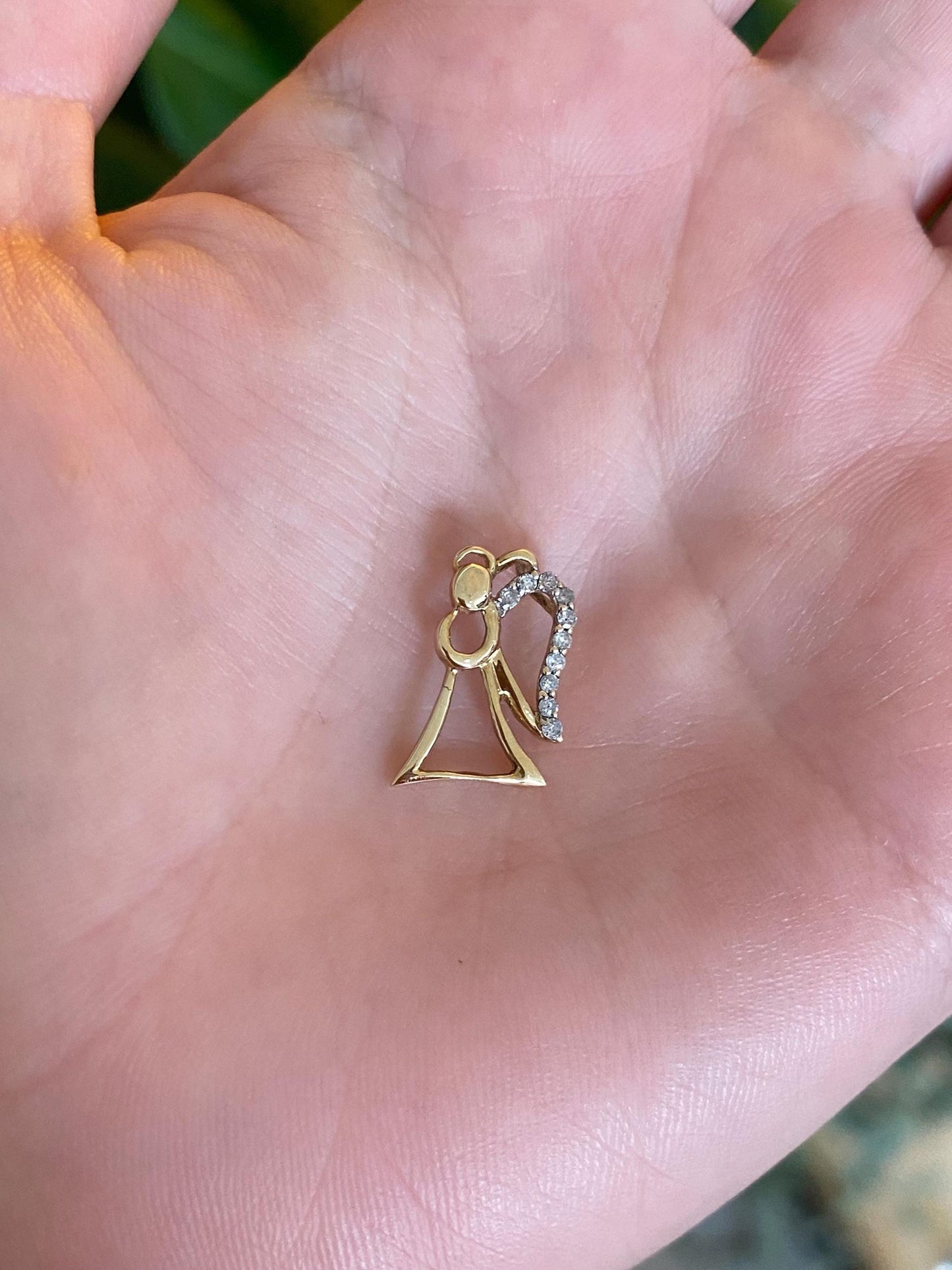 Vintage Solid 10k Yellow Gold Diamond Angel Charm