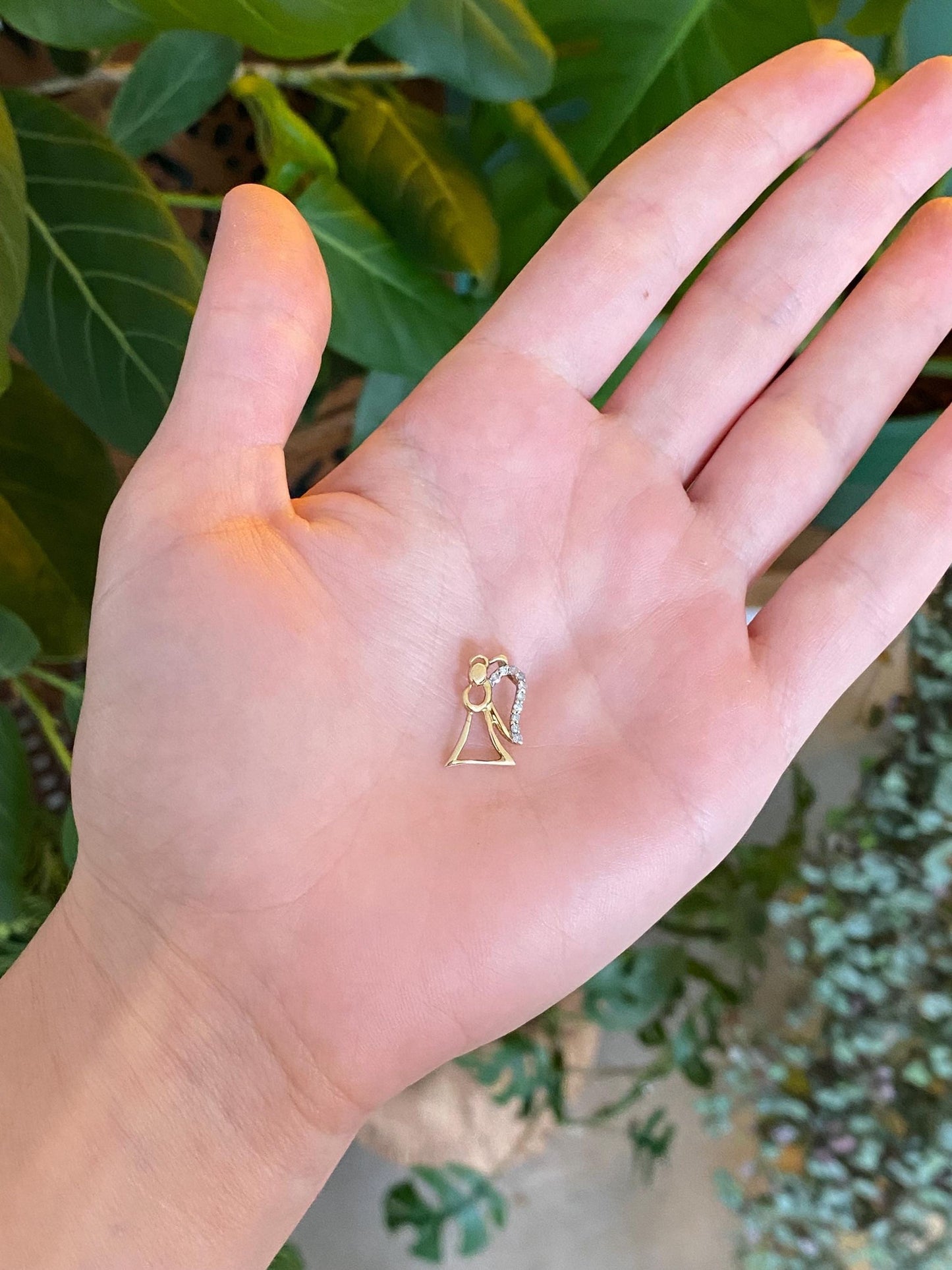 Vintage Solid 10k Yellow Gold Diamond Angel Charm