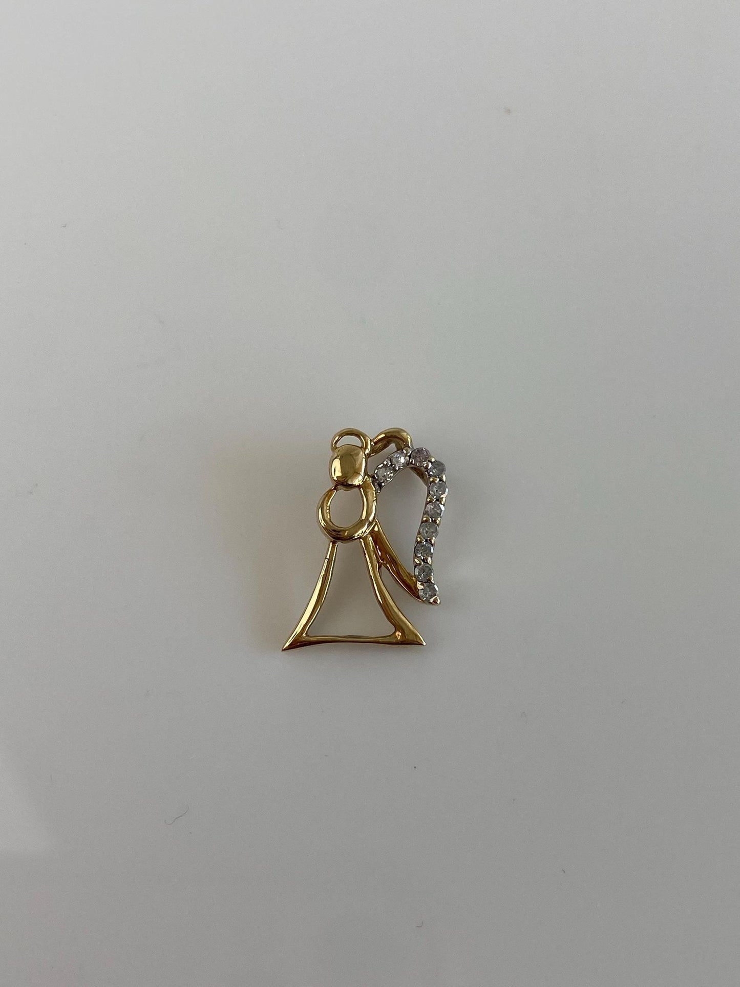 Vintage Solid 10k Yellow Gold Diamond Angel Charm
