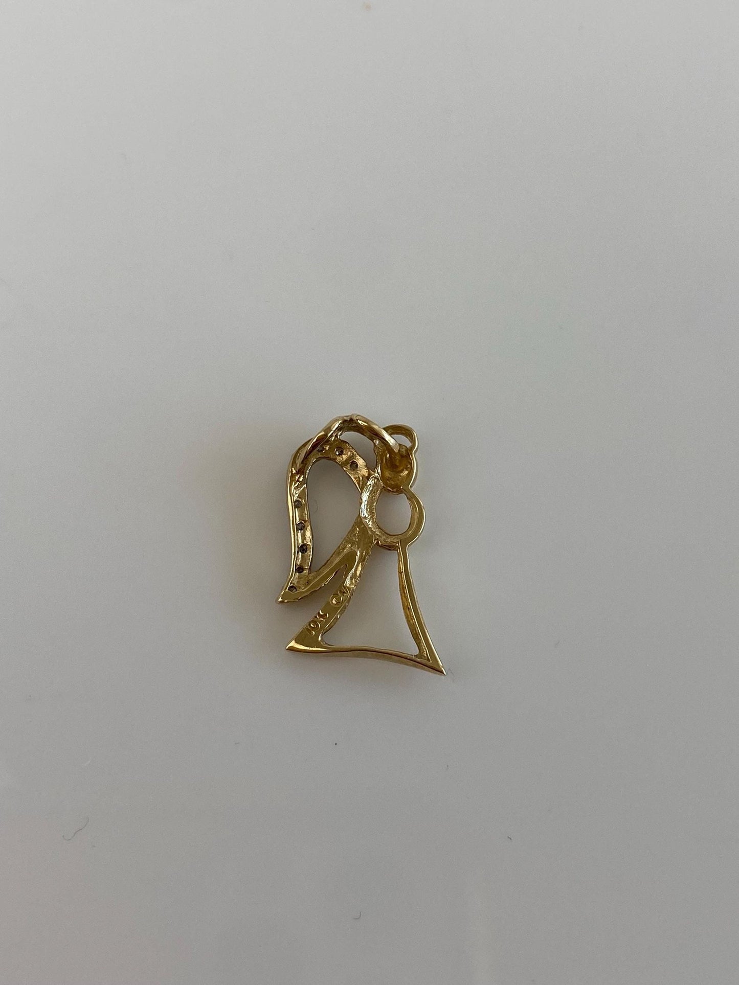 Vintage Solid 10k Yellow Gold Diamond Angel Charm