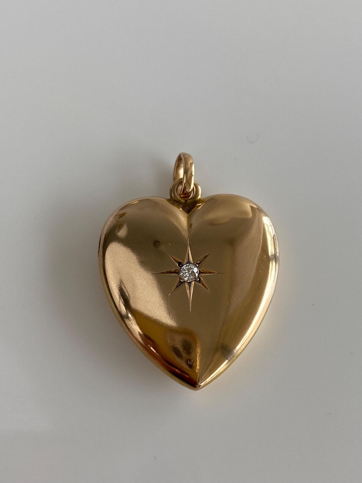 Vintage Solid 10k Rosey Gold Star Set Diamond Heart Locket Charm