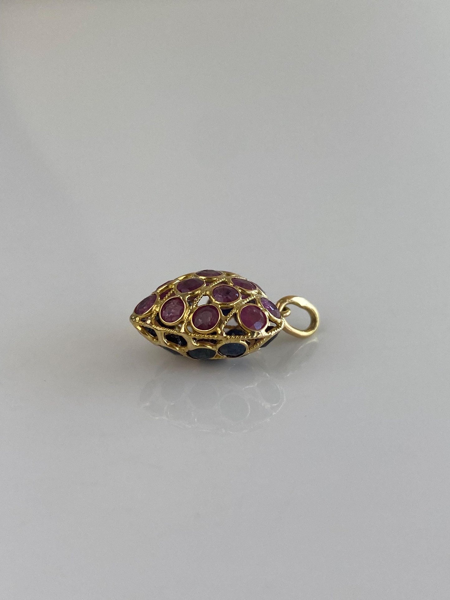 Vintage Solid 18k Yellow Gold Pink & Blue Sapphire Open Work Heart Charm