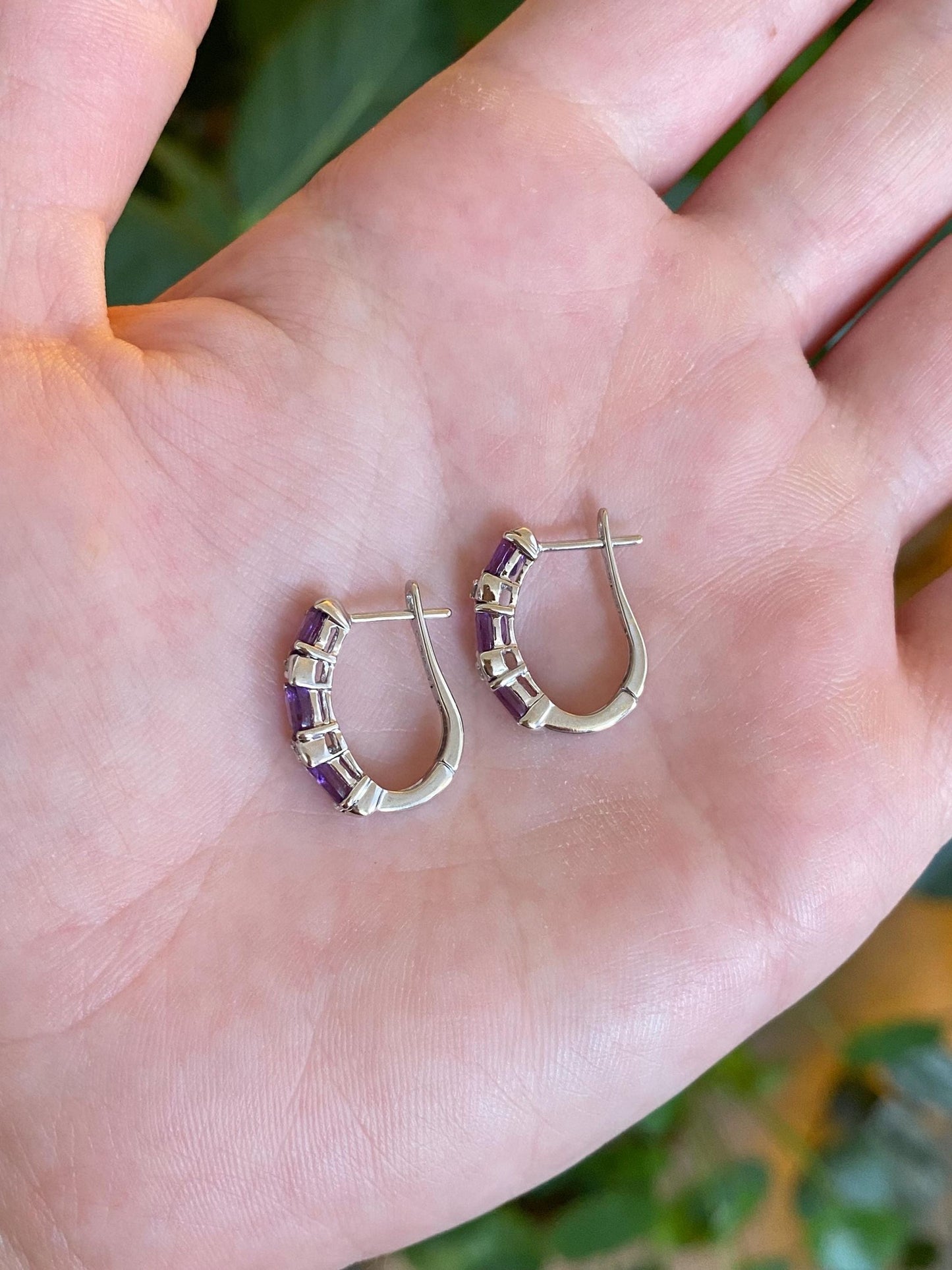 Vintage Solid 14k White Gold Amethyst Clear Sapphire Drop Earrings