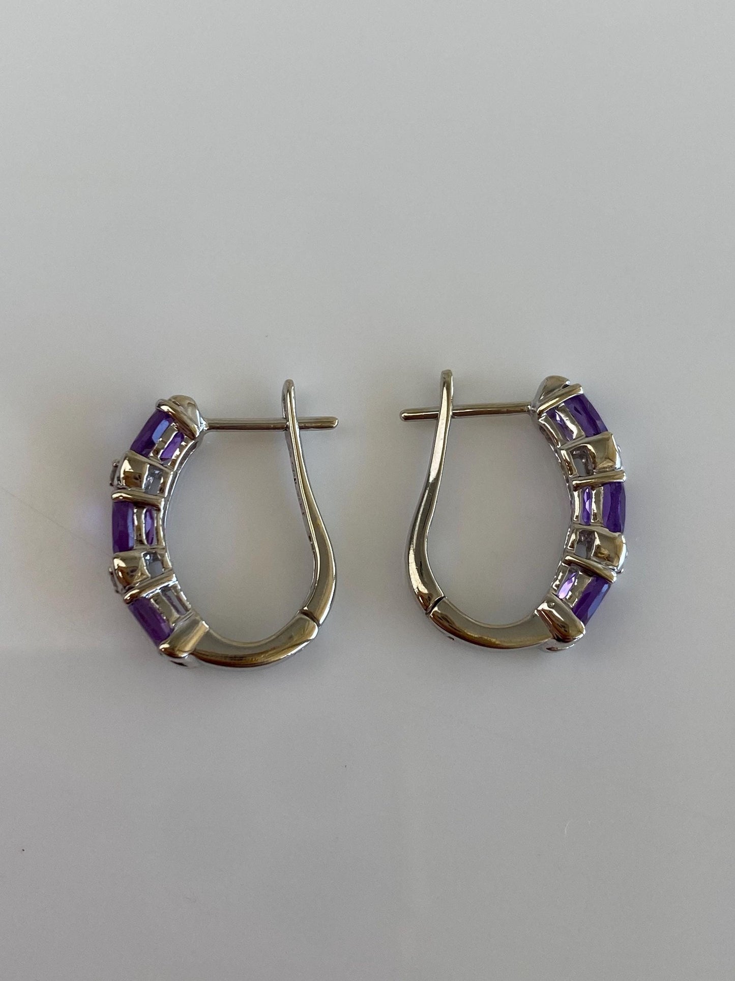 Vintage Solid 14k White Gold Amethyst Clear Sapphire Drop Earrings