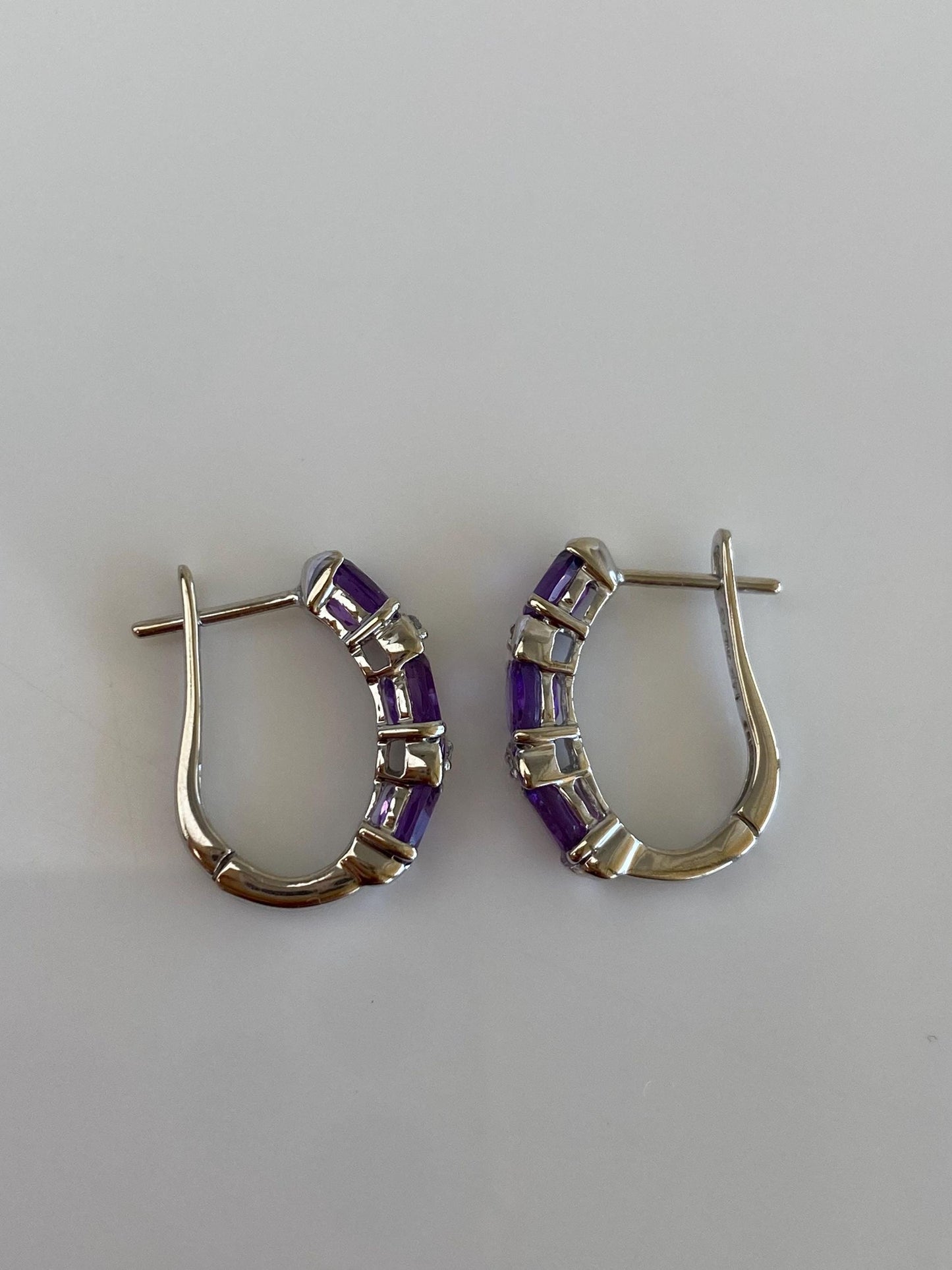 Vintage Solid 14k White Gold Amethyst Clear Sapphire Drop Earrings