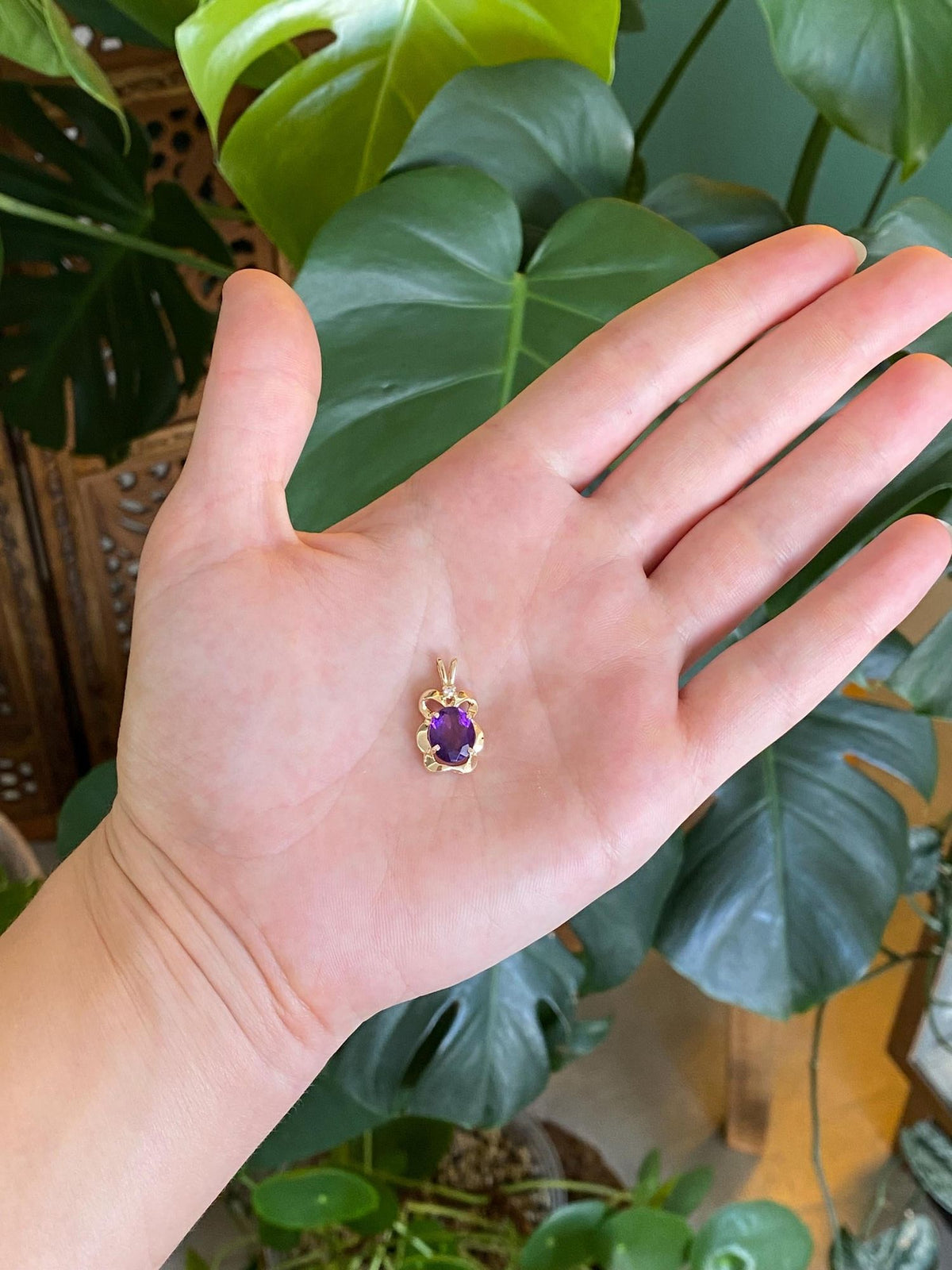 Vintage Solid 14k Yellow Gold Diamond Amethyst Charm