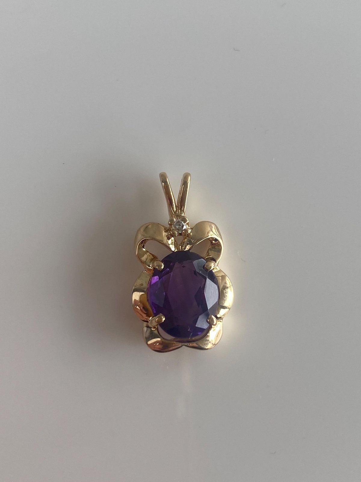 Vintage Solid 14k Yellow Gold Diamond Amethyst Charm
