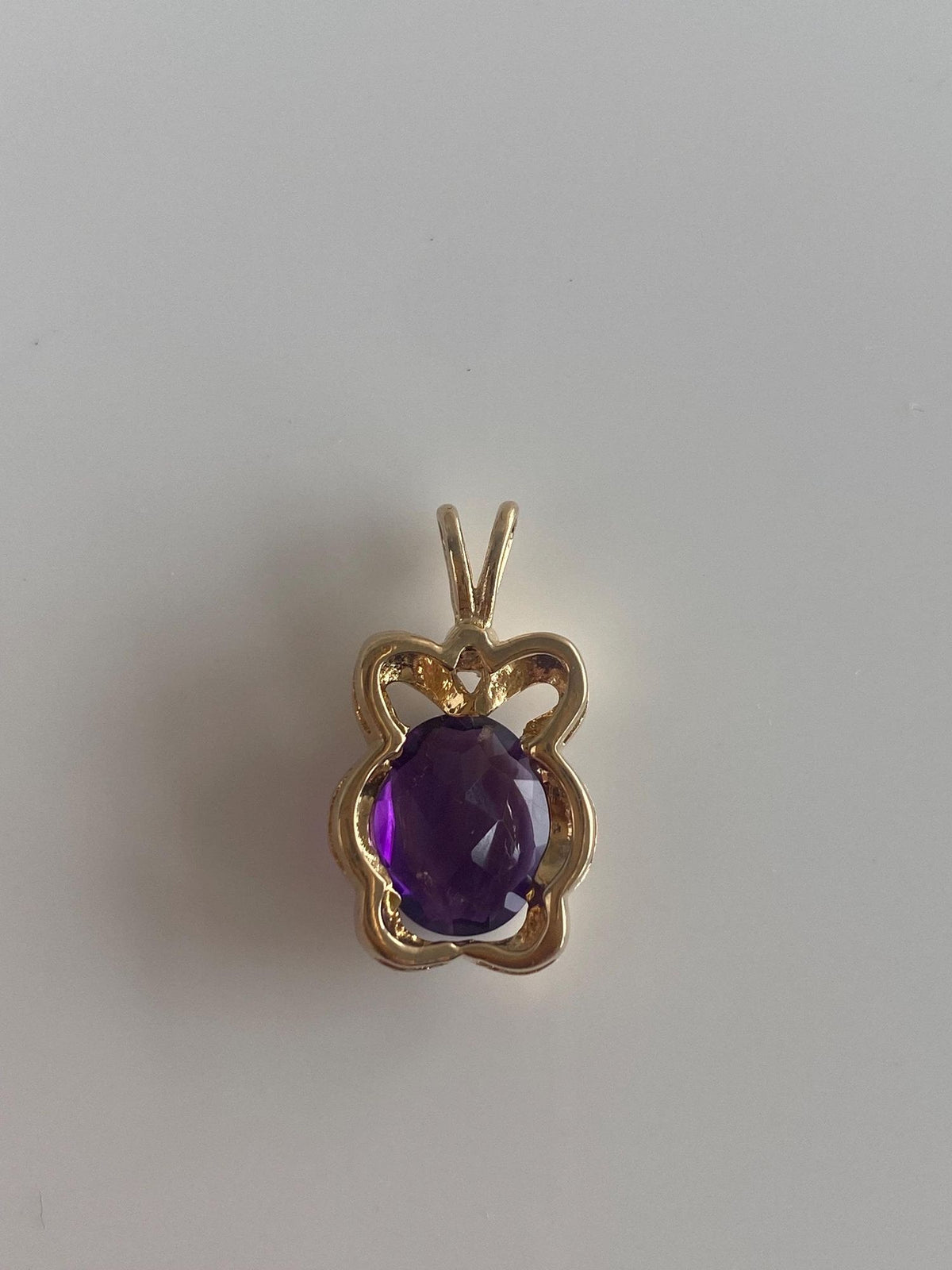 Vintage Solid 14k Yellow Gold Diamond Amethyst Charm