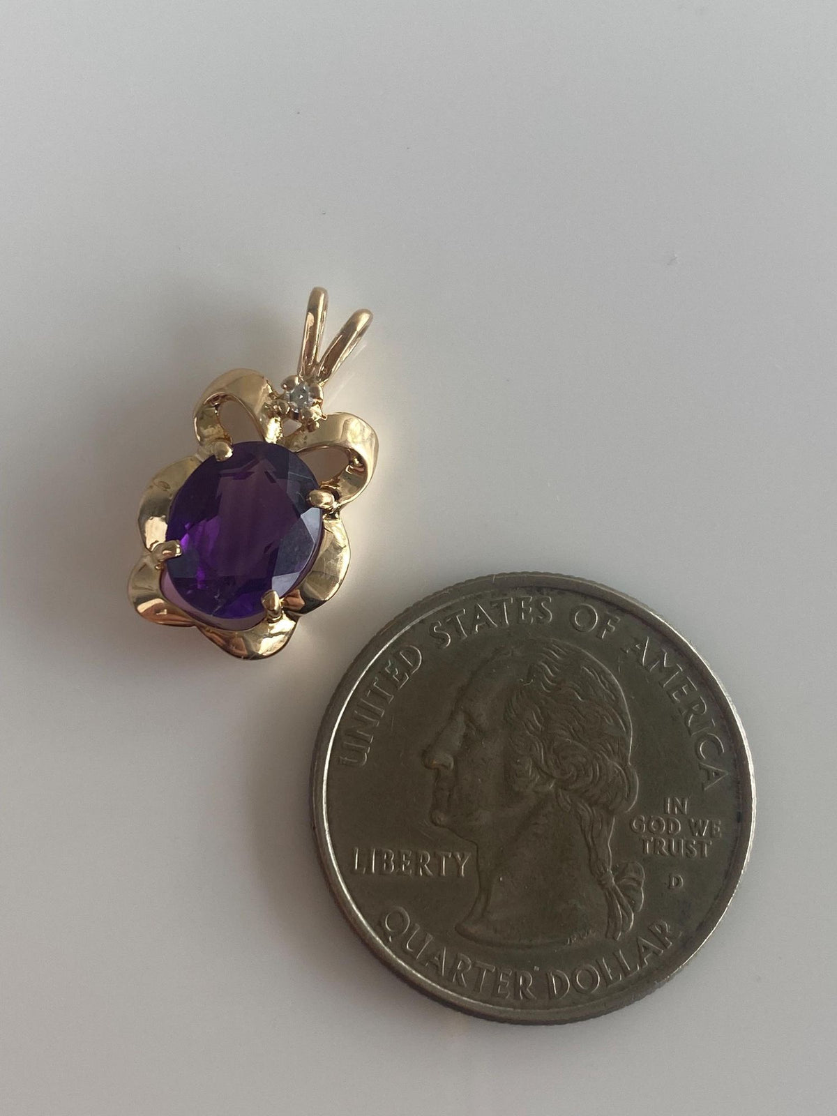 Vintage Solid 14k Yellow Gold Diamond Amethyst Charm